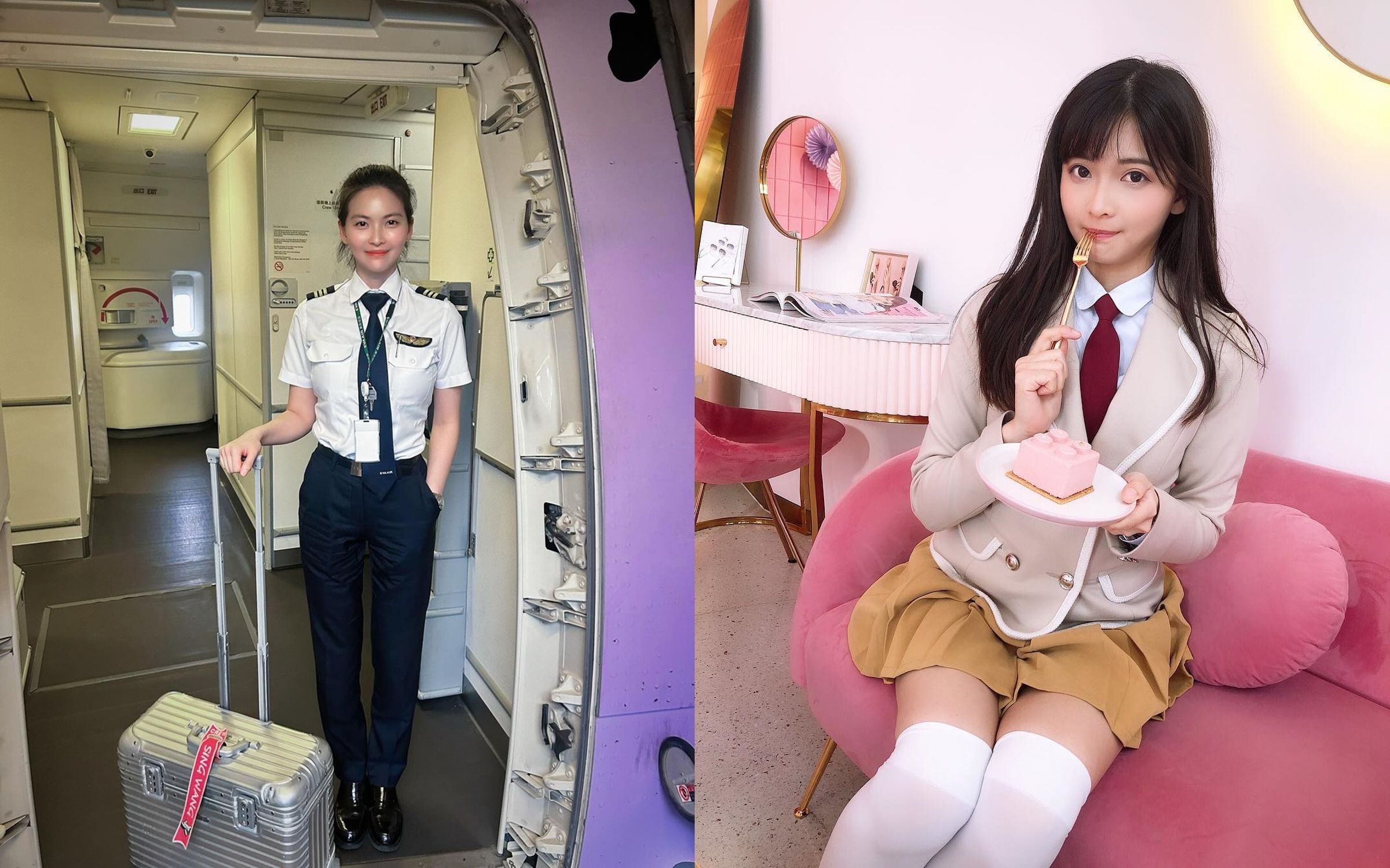 長榮機師王馨外型亮眼,年輕時曾有星夢,是AKB48練習生。(翻攝IG@singsingwang)
