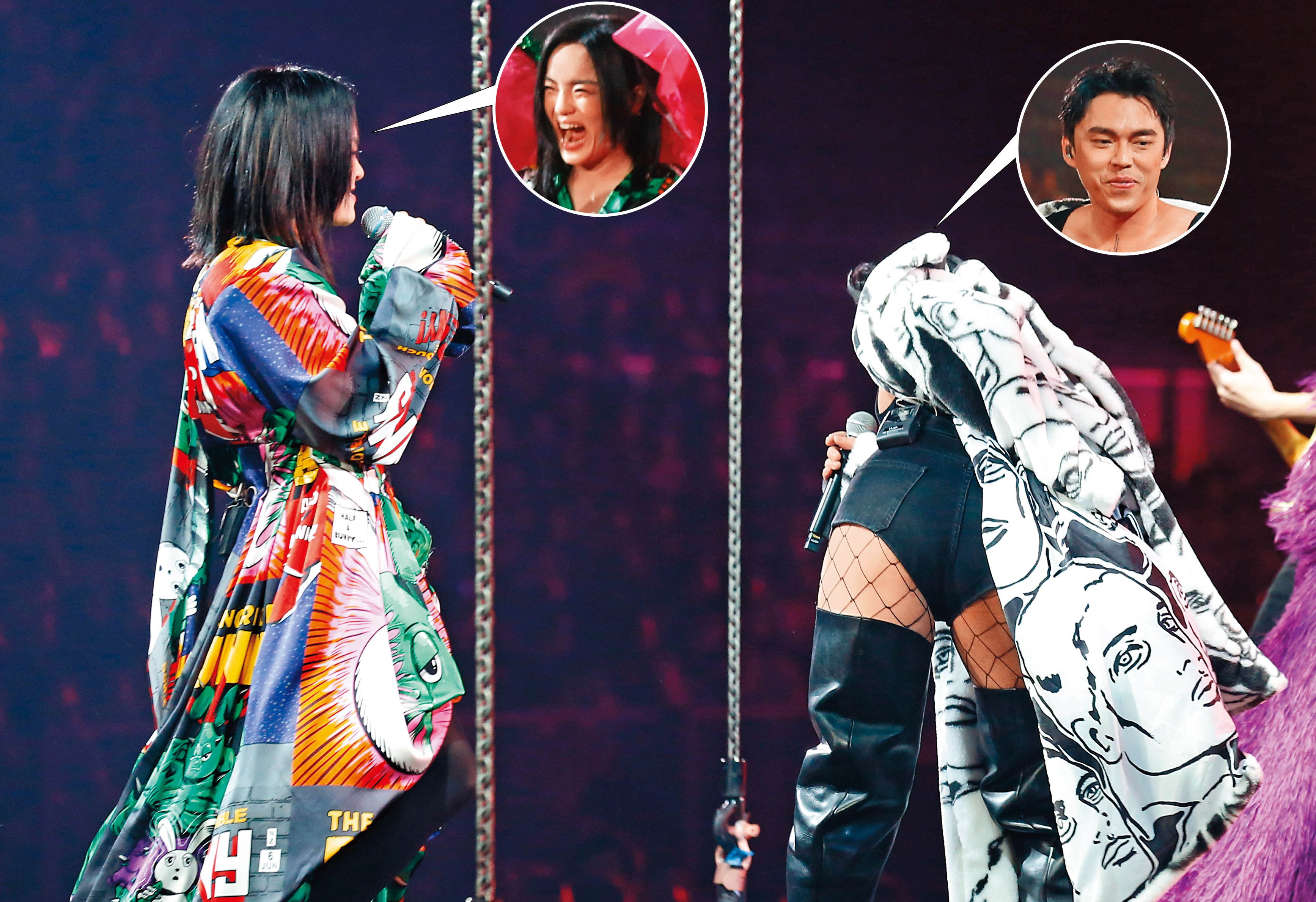 HUSH（右）現身徐佳瑩（左）的演唱會，短褲搭網襪真的「泰褲辣」！沙瓦迪卡～（雙掌合十）