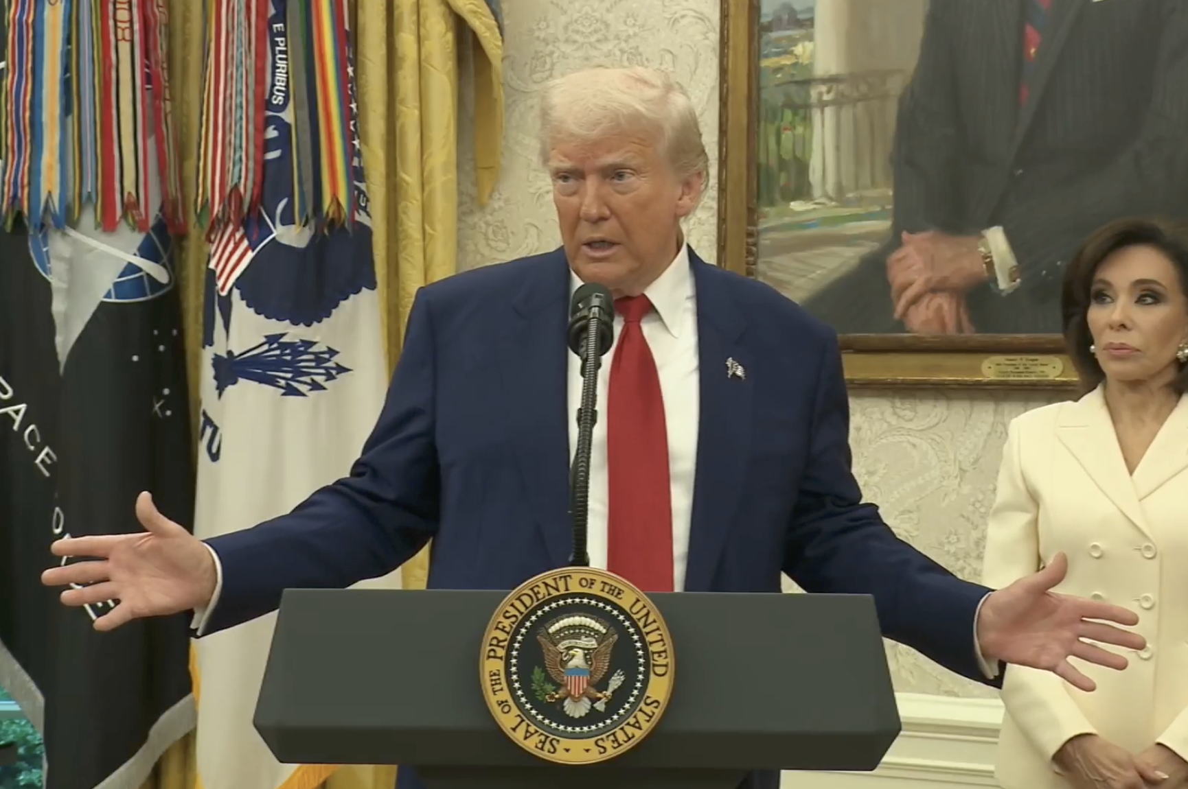 美國總統川普表示自己提前離開G7峰會返回美國，不是為了處理以色列、伊朗之間的問題。（翻攝The White House臉書影片）