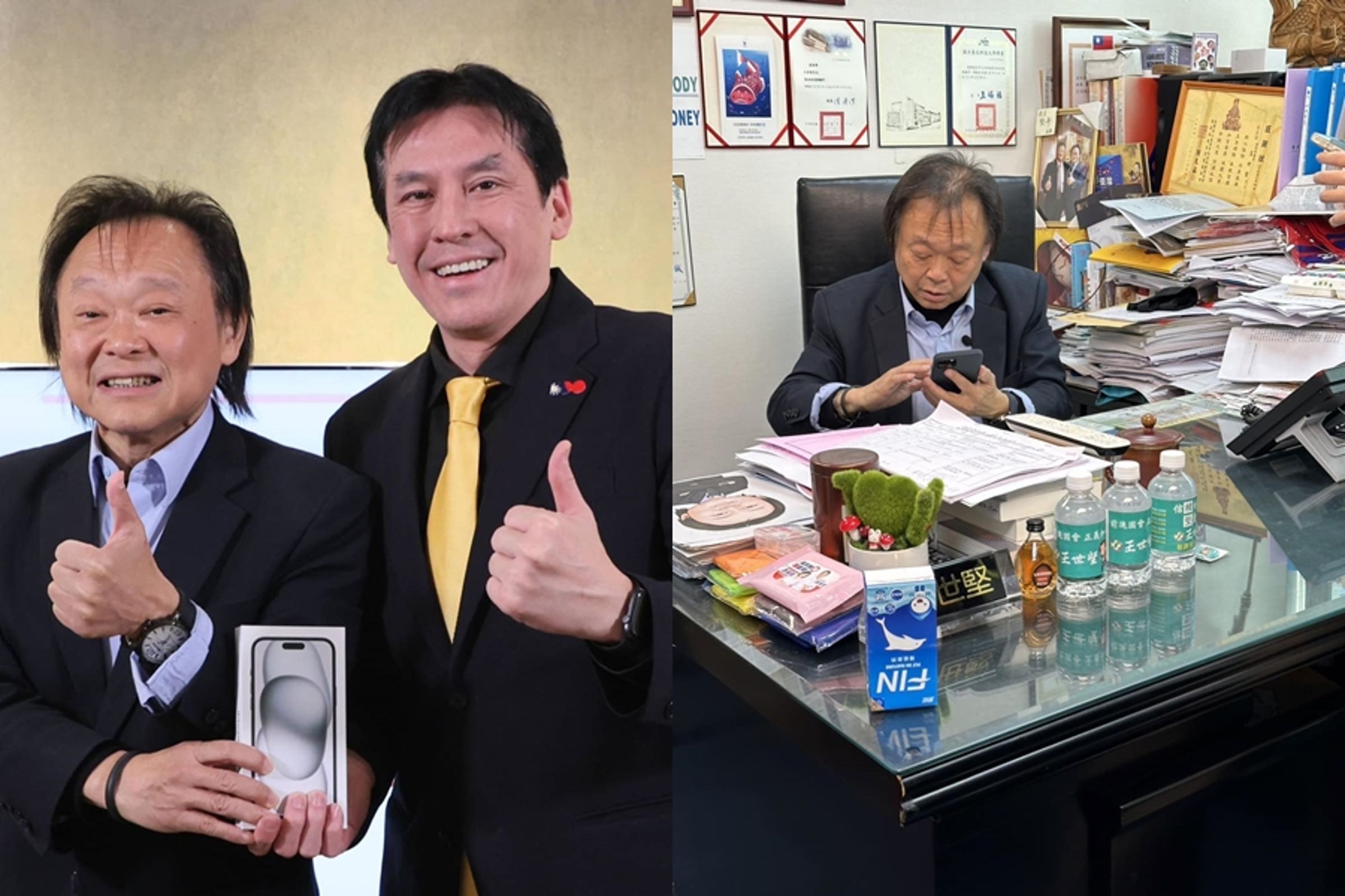 王世堅最近開始使用黃暐瀚送他的iPhone手機,直呼是「已知用火」。(翻攝自王世堅臉書)