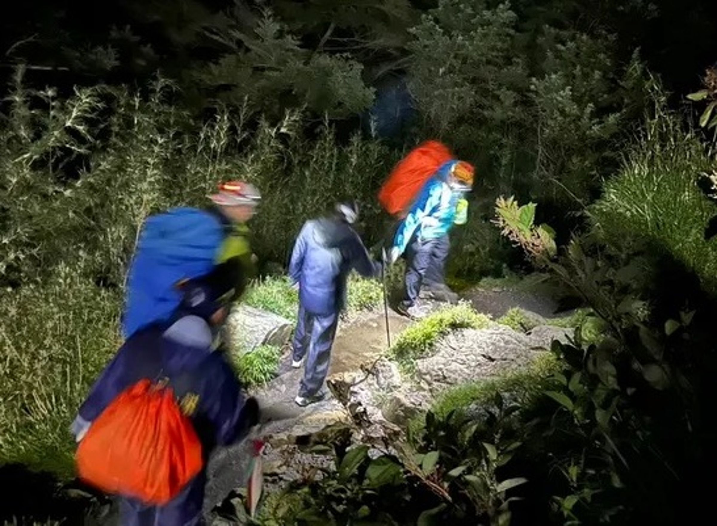 45歲女山友遭雷劈，警消輪流將人揹下山。（翻攝自畫面）