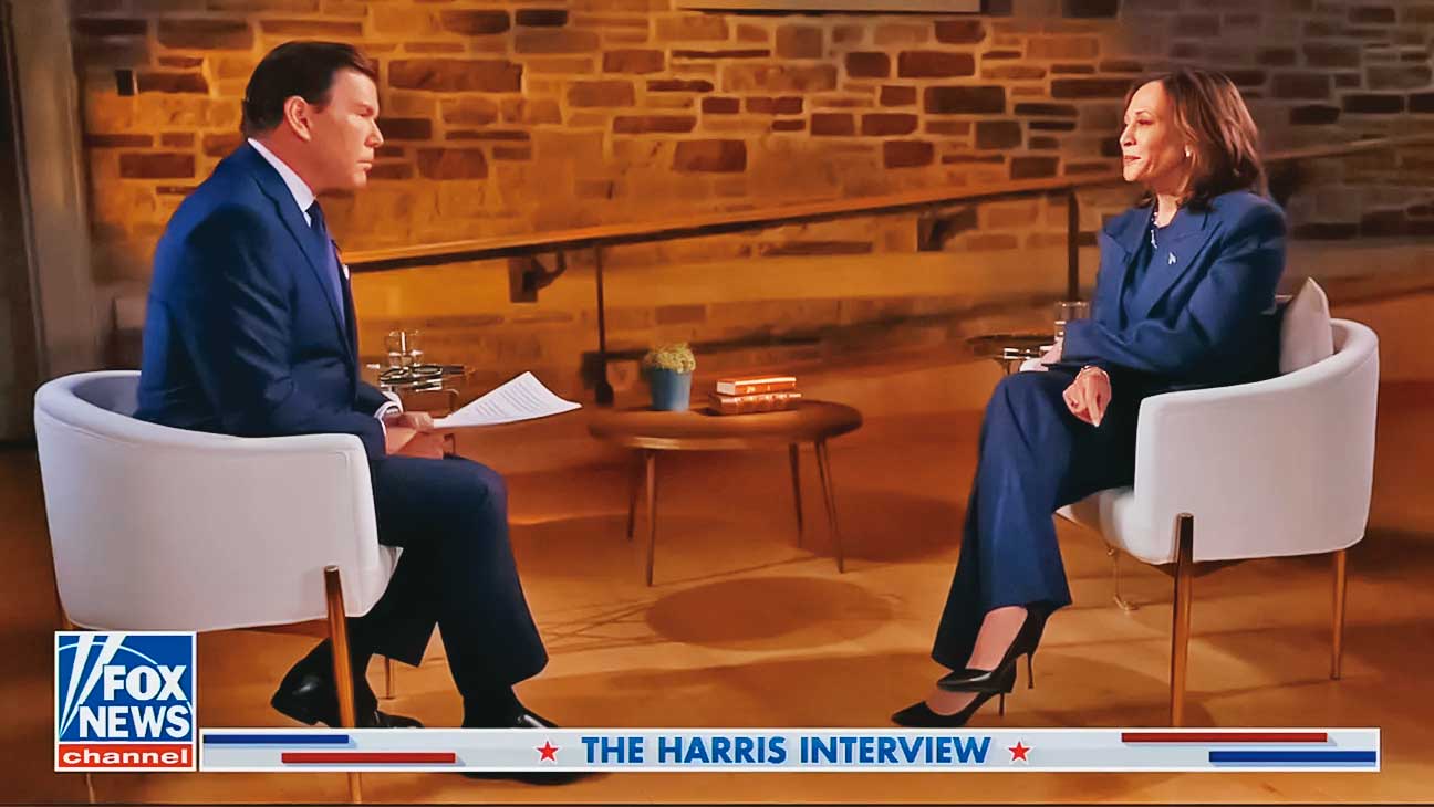 賀錦麗走進被稱為「川普大選宣傳機器」的福斯新聞台，接受主持人Bret Baier專訪，堪稱是一大賭注。（翻攝FOX NEWS）