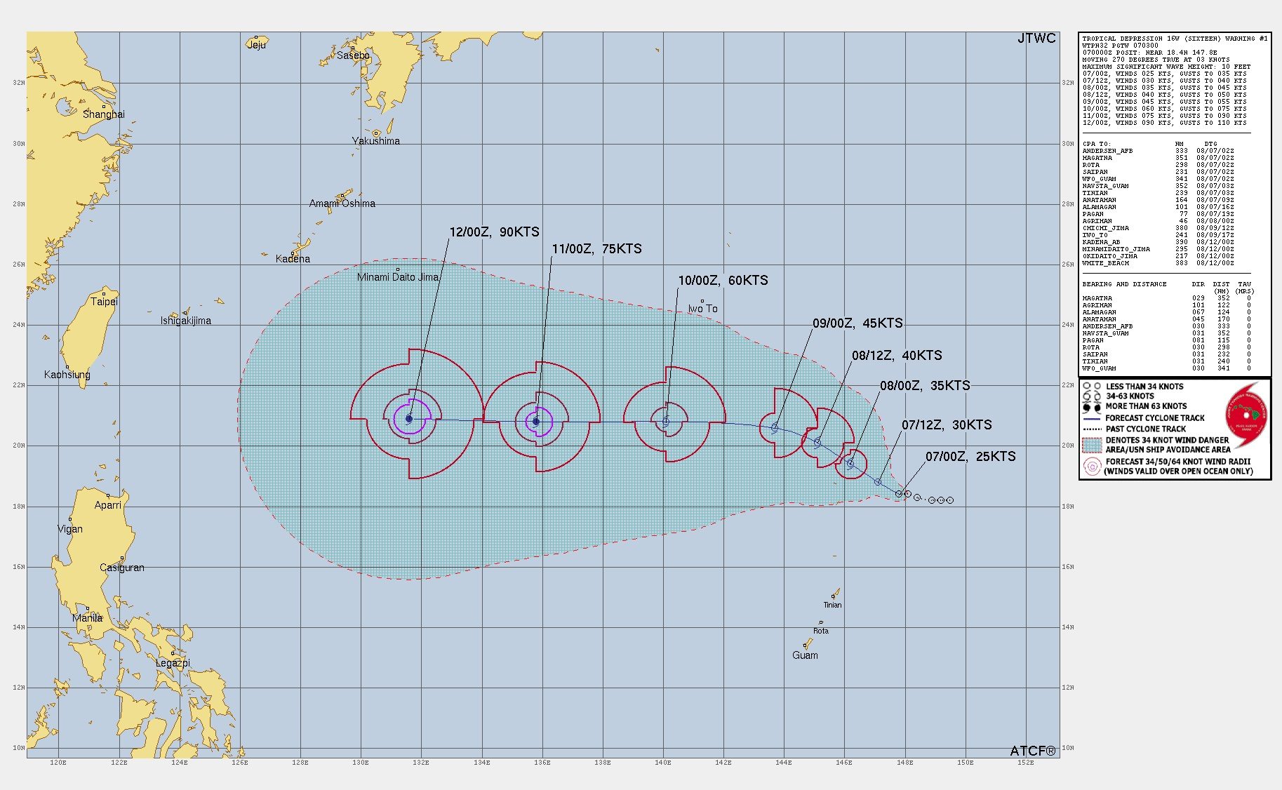 關島附近海面有熱帶低壓16W生成，粉專指出，「若能突破高壓封鎖，有機會朝台灣接近，且強度不弱」。（翻攝自臉書@台灣颱風論壇｜天氣特急  ）