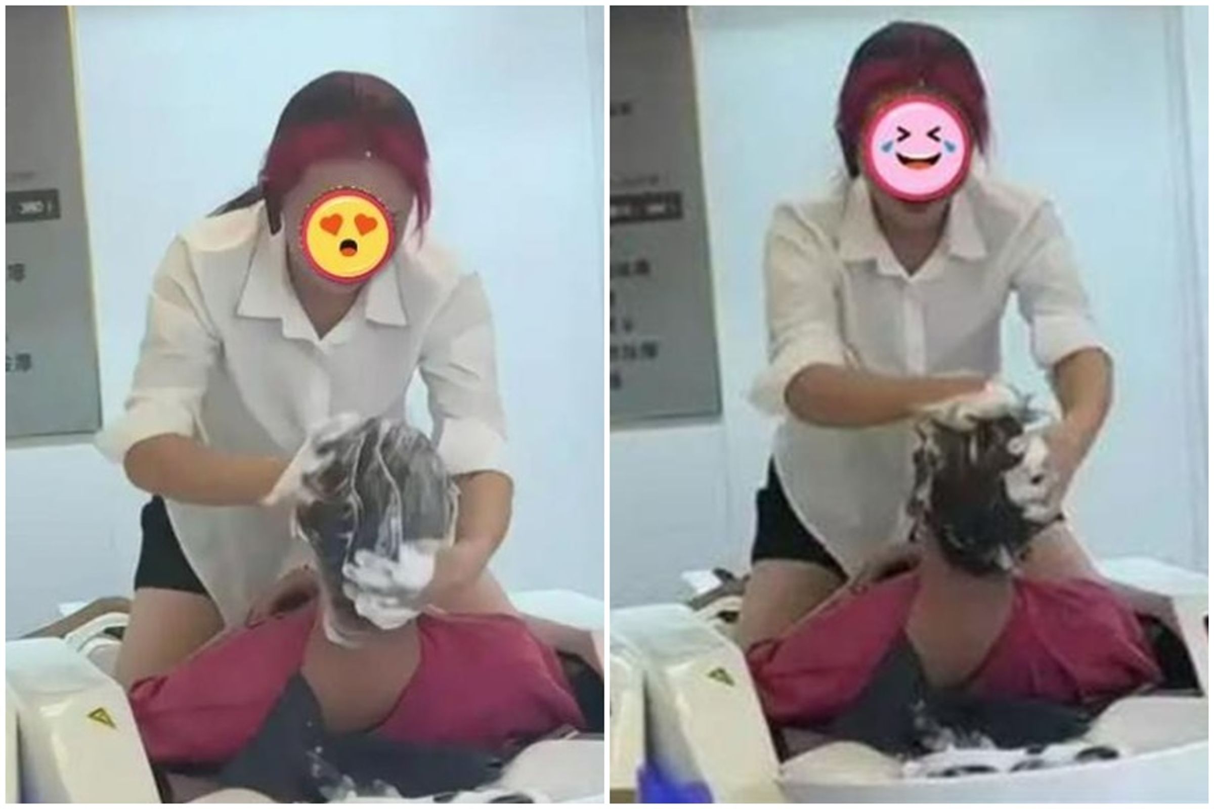 中國廣東某髮廊近日一段洗頭服務影片曝光,引發陸網友高度討論。(翻攝自微博)