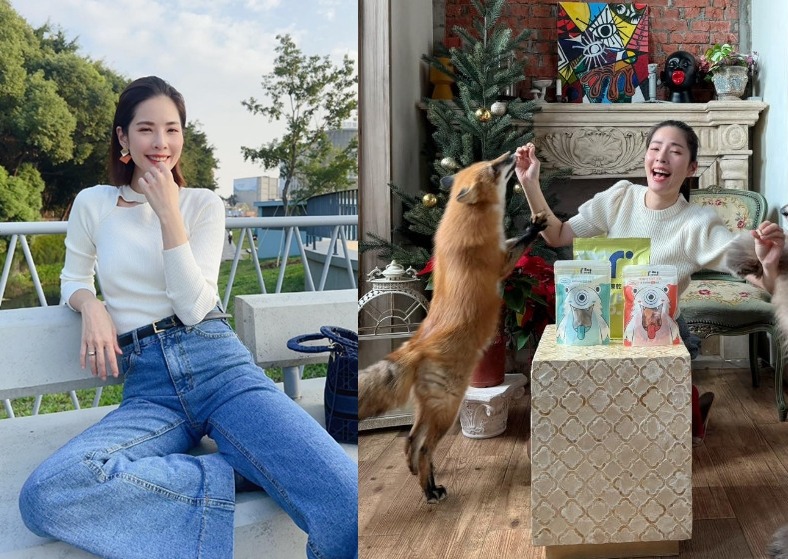 混血名模蕭女在社群分享奢華生活，與飼養珍貴的狐狸一起入鏡。（翻攝臉書）