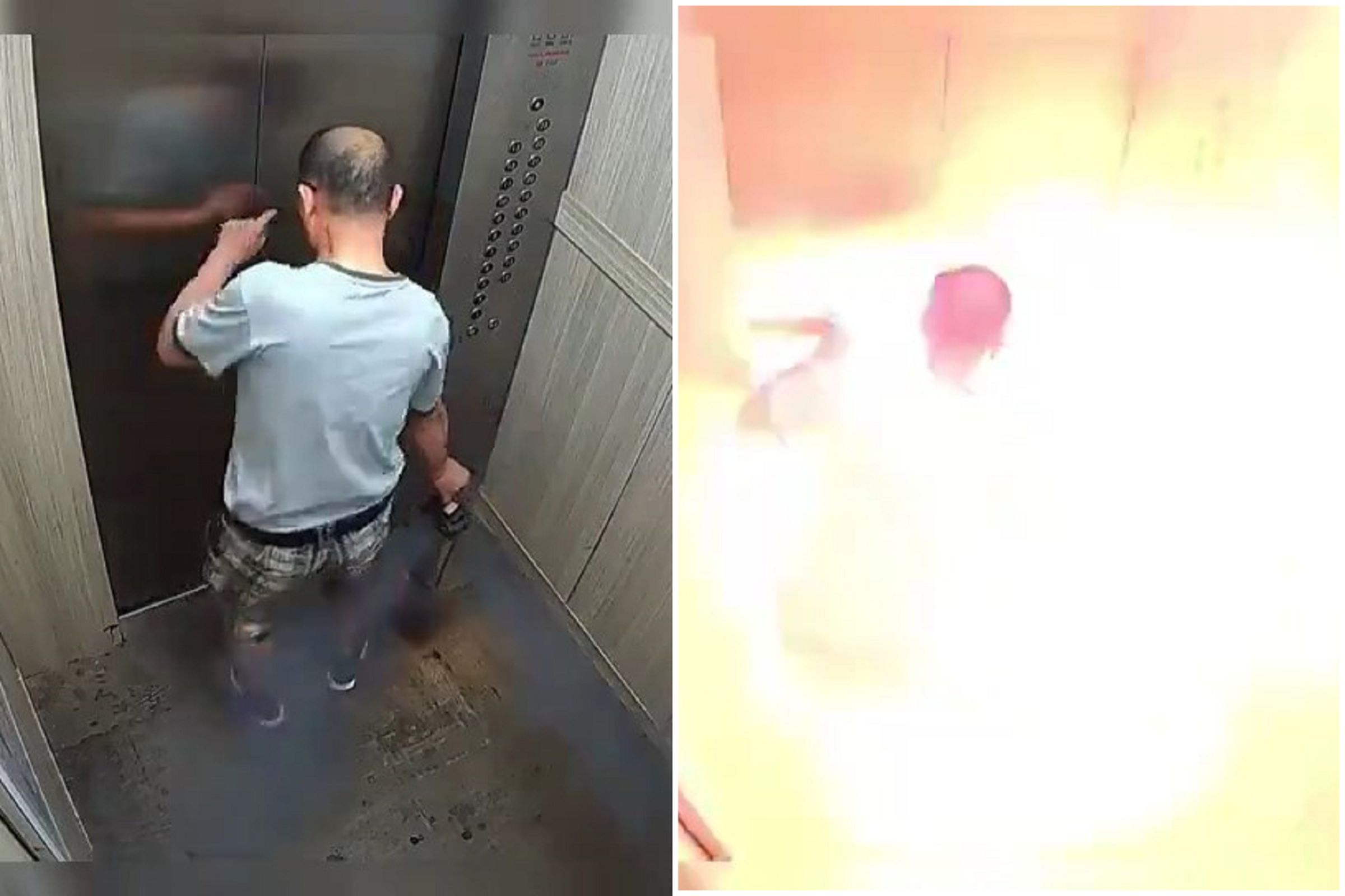 驚悚慎入!中國男帶電動機車鋰電池搭電梯,瞬間爆炸被燒成焦黑。(翻自微博)