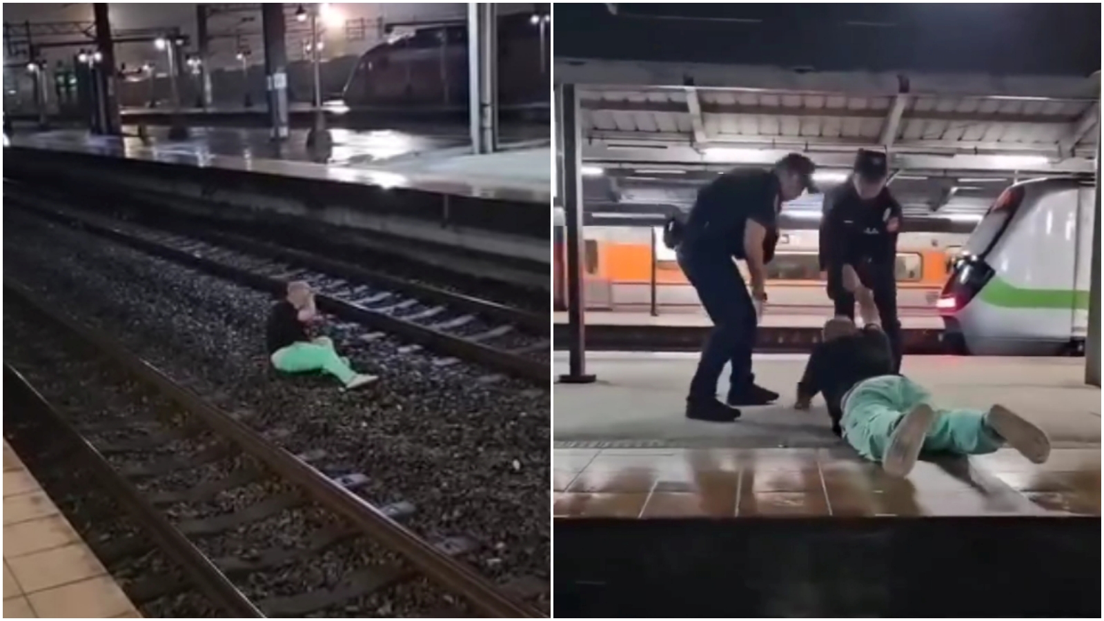 男子懸掛太魯閣號外連搭5站最後跌落鐵軌，還要人協助拉到月台上。（翻攝台灣便當管理局-附屬鐵路部臉書）