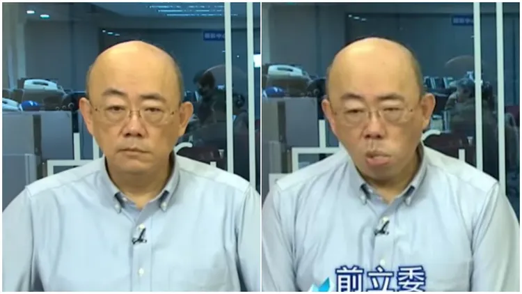 前立委郭正亮昨節目中突「眼歪嘴斜」,異常狀況嚇壞大票關注。(翻攝自綠也掀桌YT)