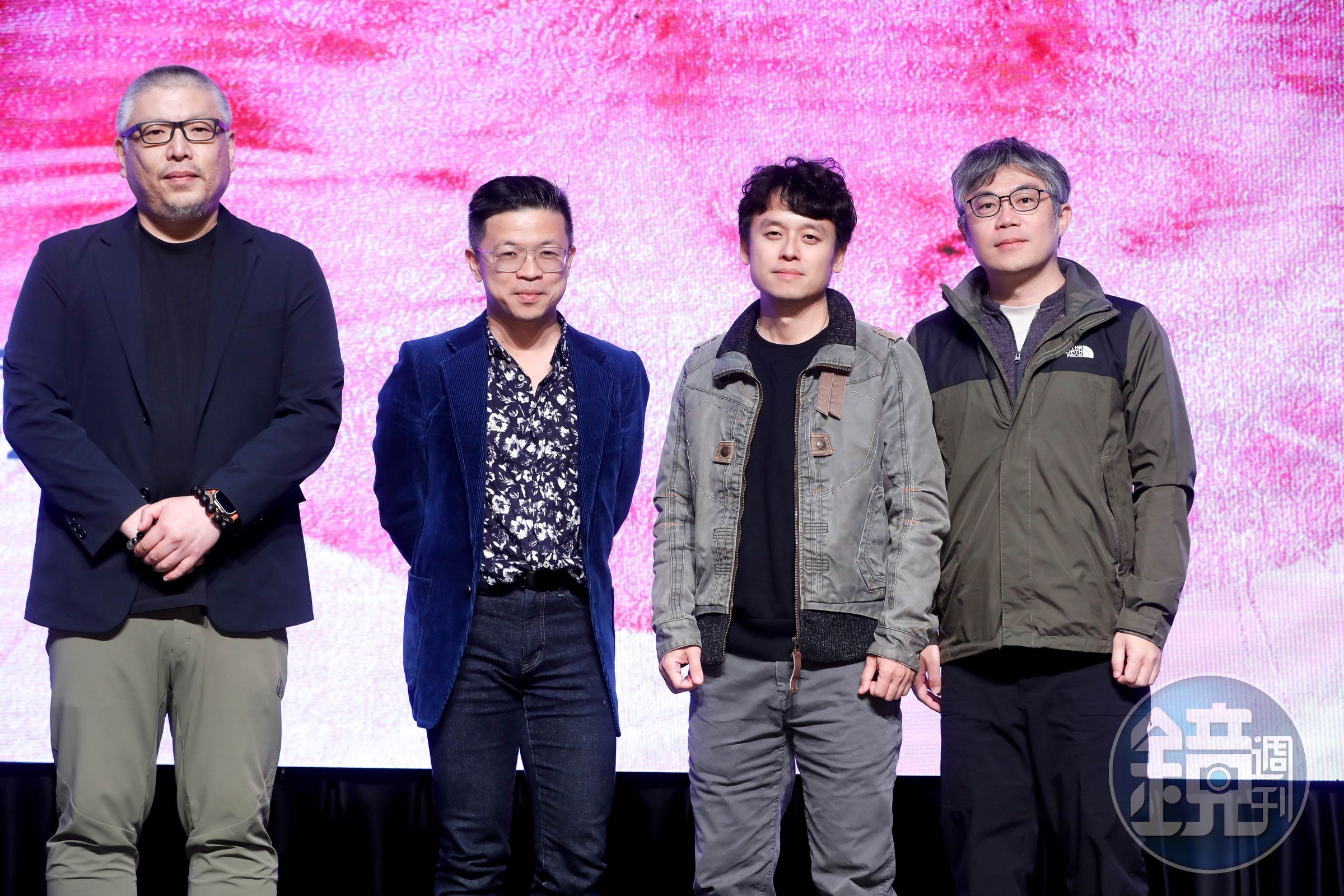 「眯電影:台語短片創作徵選」活動正式起跑,評審包括電影監製王師(左起)、導演蘇哲賢、導演唐福睿及剪輯師陳俊宏等人。