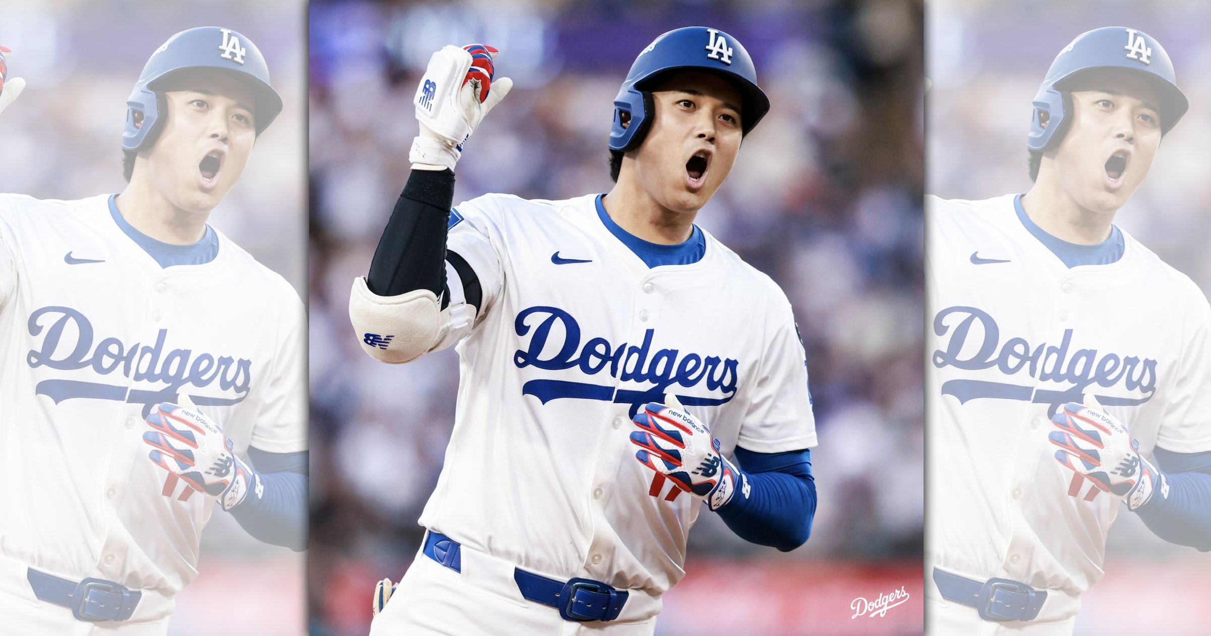 大谷翔平季後賽首打席就開轟，助道奇奠定勝基。（翻攝自@Dodgers X）