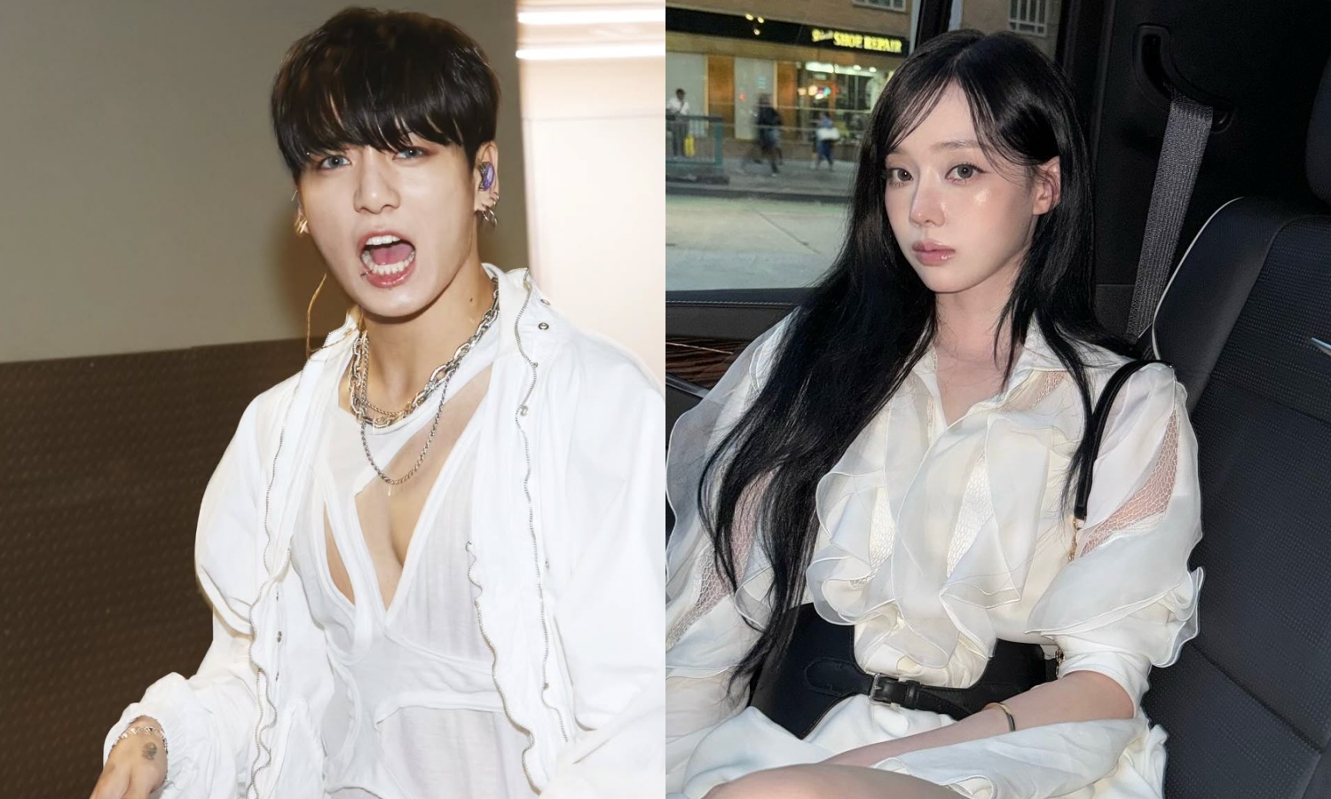 BTS成員Jungkook與aespa成員WINTER傳戀愛說，雙方公司未否認也未給確切回應。（翻攝BTS、WINTER IG）