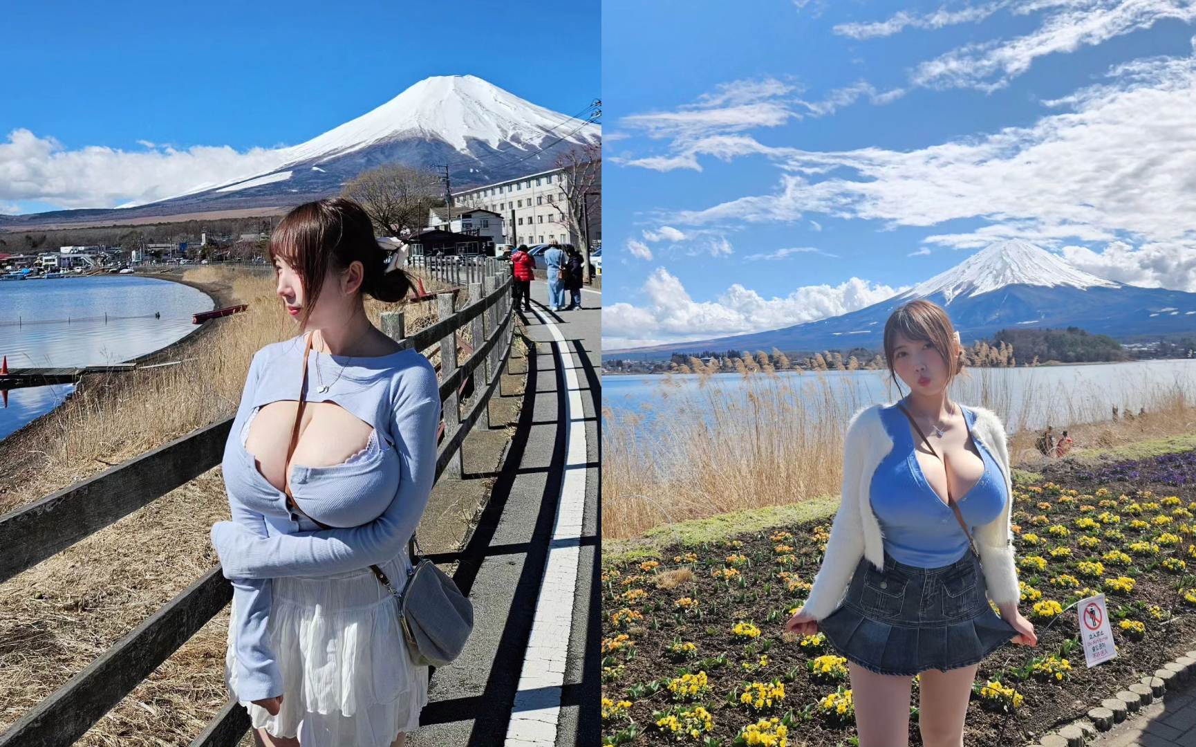 南韓「童顏巨乳」網紅Velvet拍片介紹富士山打卡景點。（翻攝IG/velkingdom）