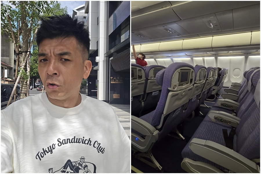 史丹利今天出發前往日本，並曝光飛機上空蕩蕩的畫面。（翻攝自熱血史丹利大叔應援團臉書）