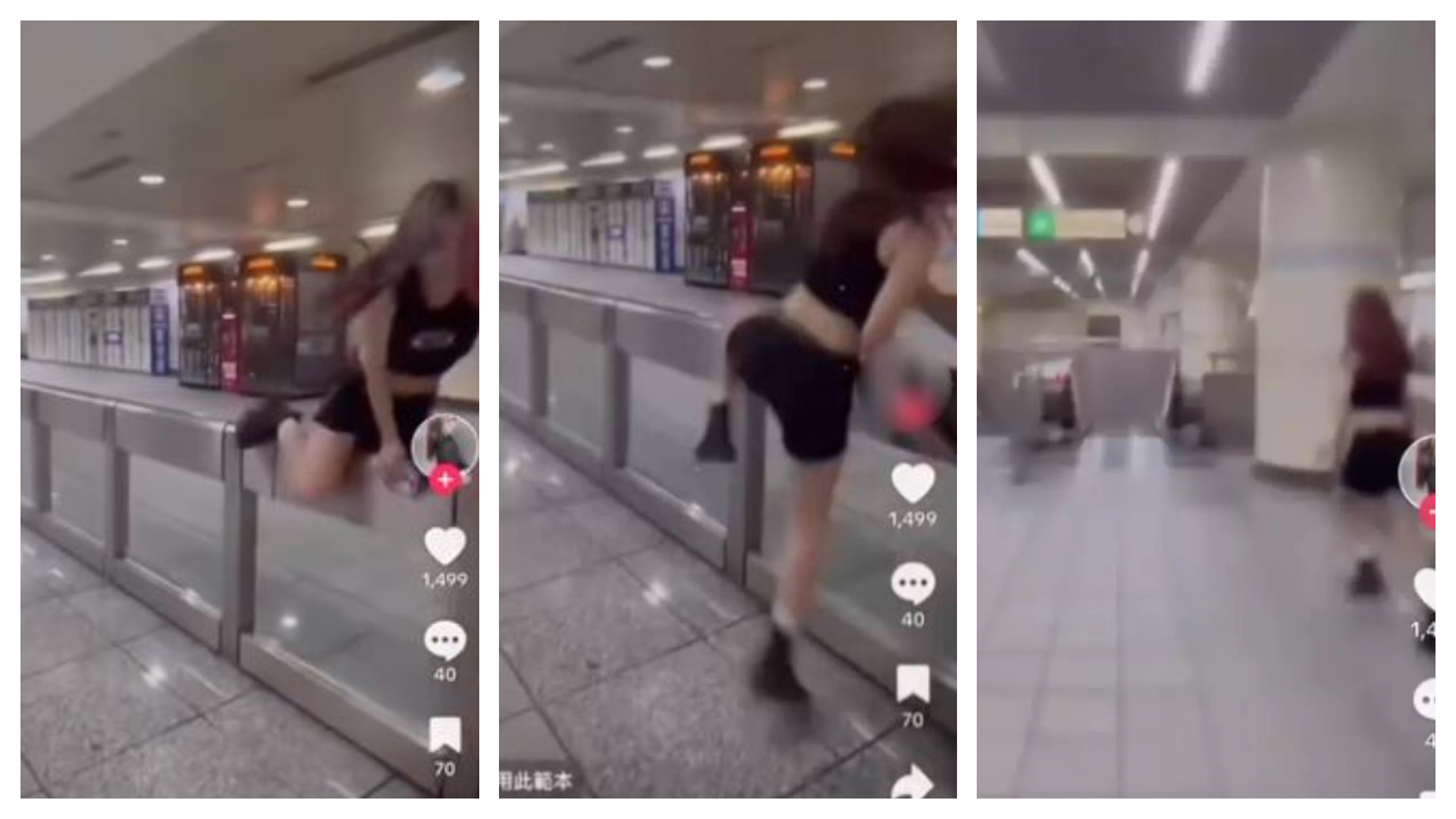 1名自稱是新北市國一生的長髮妹子在西門捷運站，跨越站內大廳欄杆直接進站，更稱「暑假太無聊，只能自己找樂子」。（翻攝自Threads）