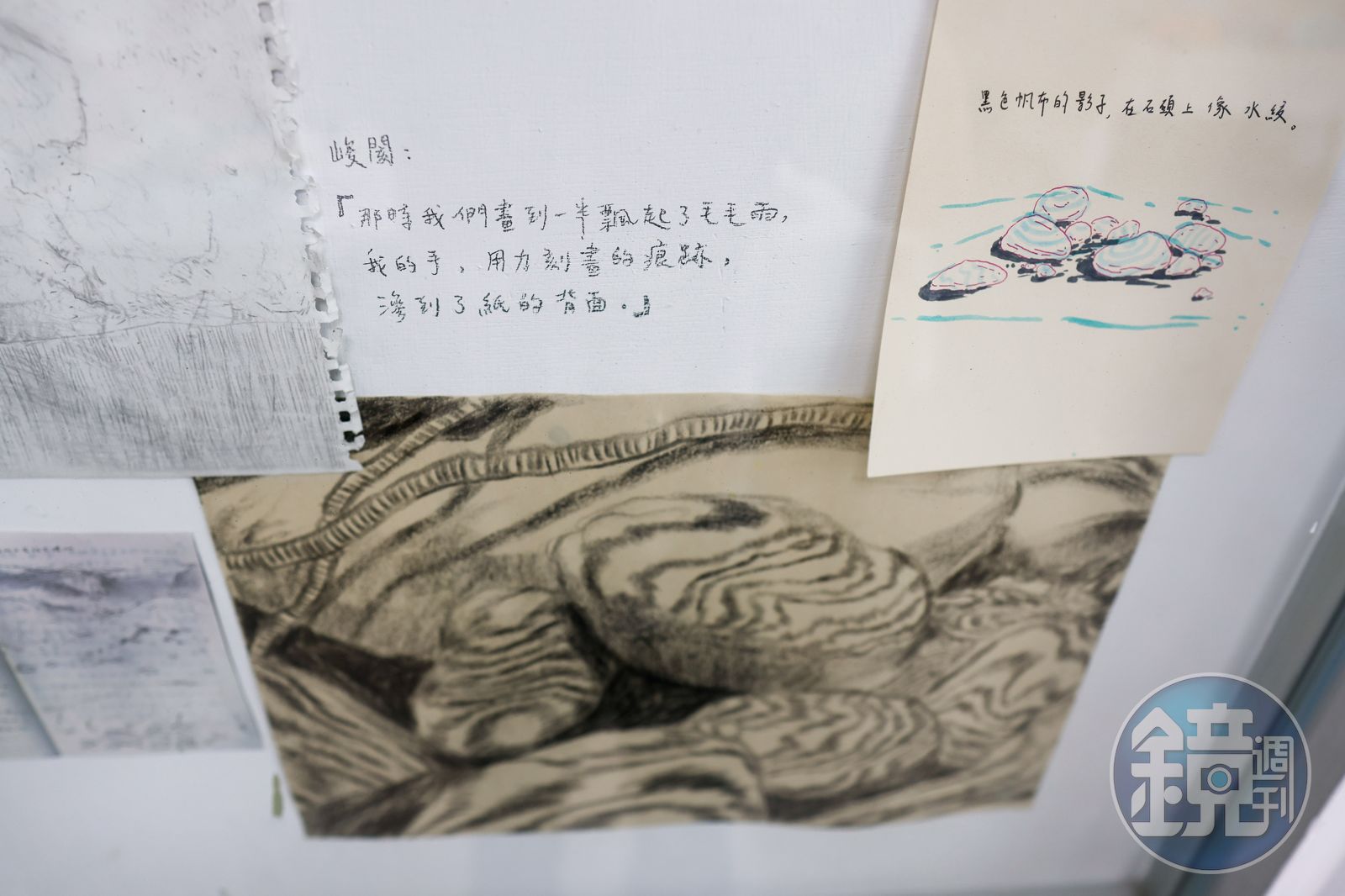 吳優說土資場的黑網像水紋，以寫意的方式畫下她對已逝建築的想念