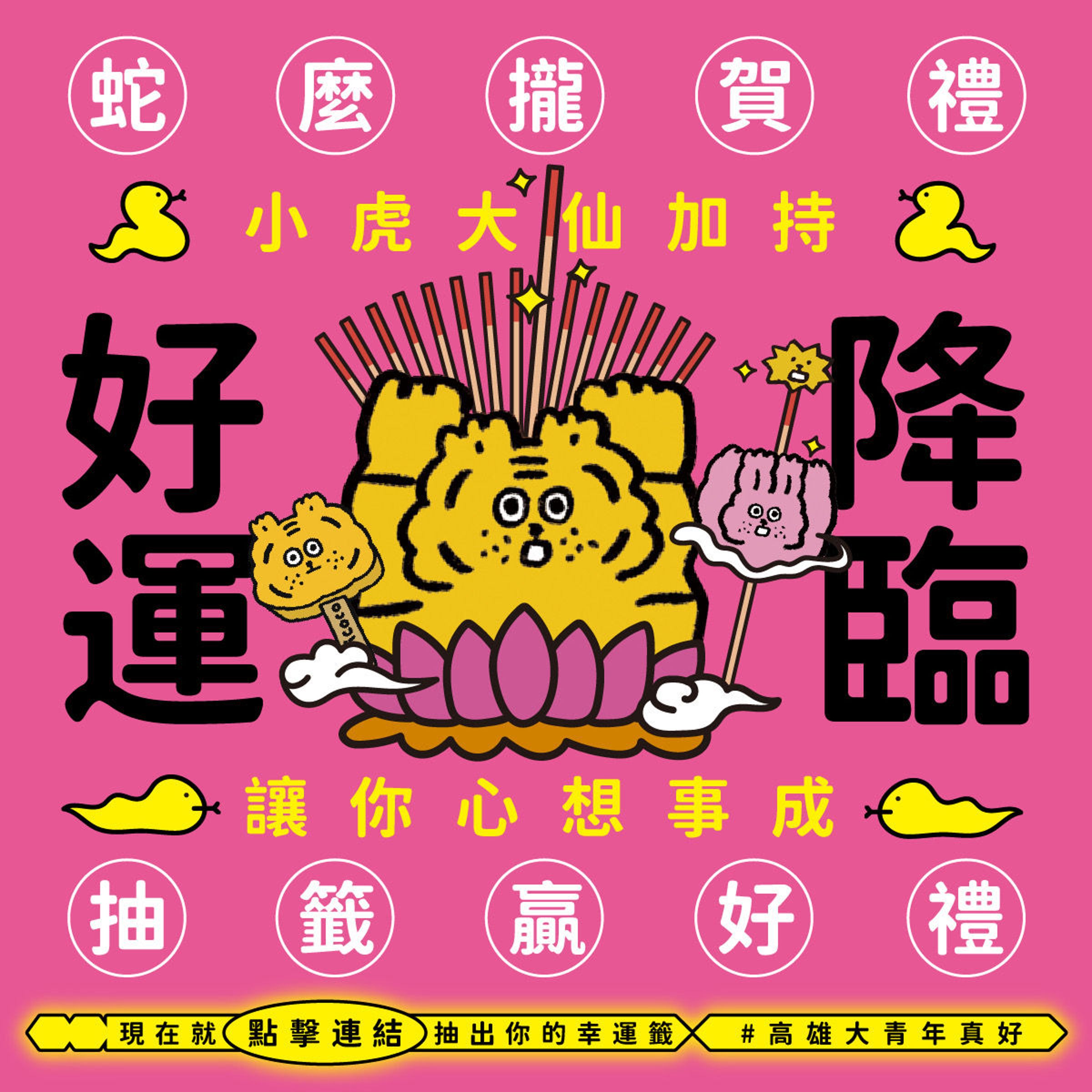 「小虎大仙」線上抽籤,有機會獲得交通優惠券。(高市府青年局提供)
