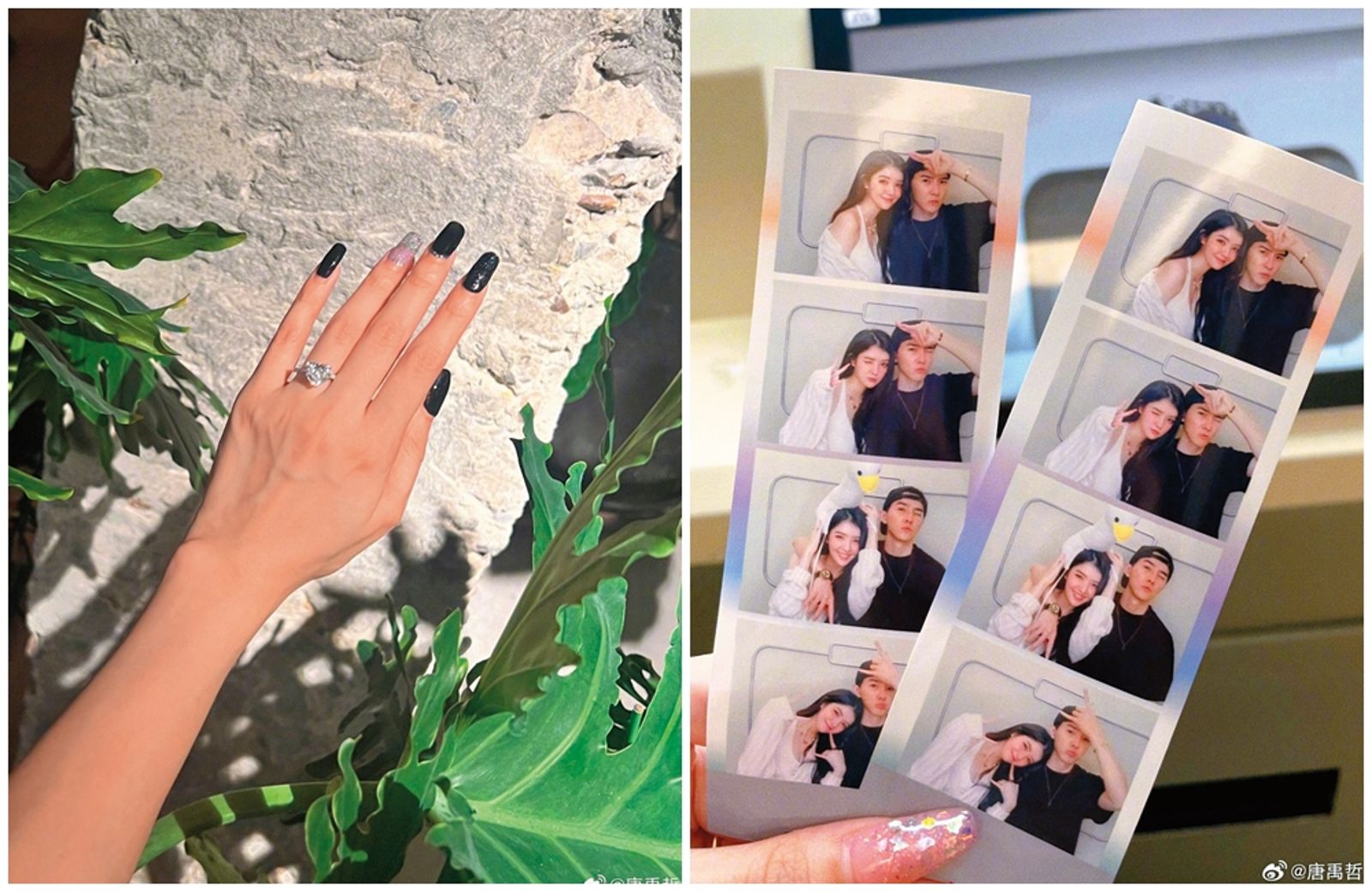 上個月10日，唐禹哲在微博放閃，正式介紹「我的女孩」蘇小軒，搭配女友手上戴著愛心形鑽戒的照片，獲得大批網友祝福。（翻攝自唐禹哲微博）