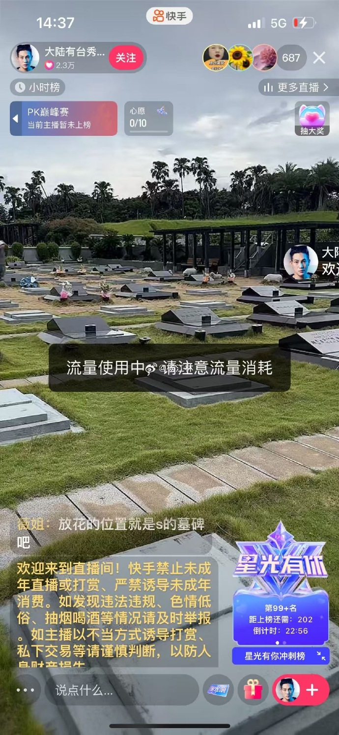 劉男疑似到安葬大S的墓園進行直播，讓中國網友看不下去開罵。（翻攝自微博）
