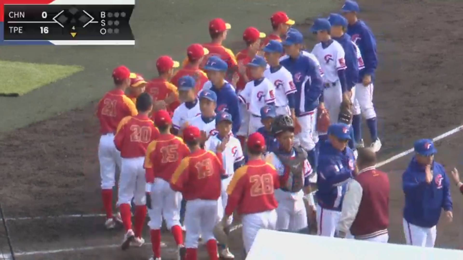 台灣隊扣倒中國。（翻攝全日本軟式野球連盟直播畫面）