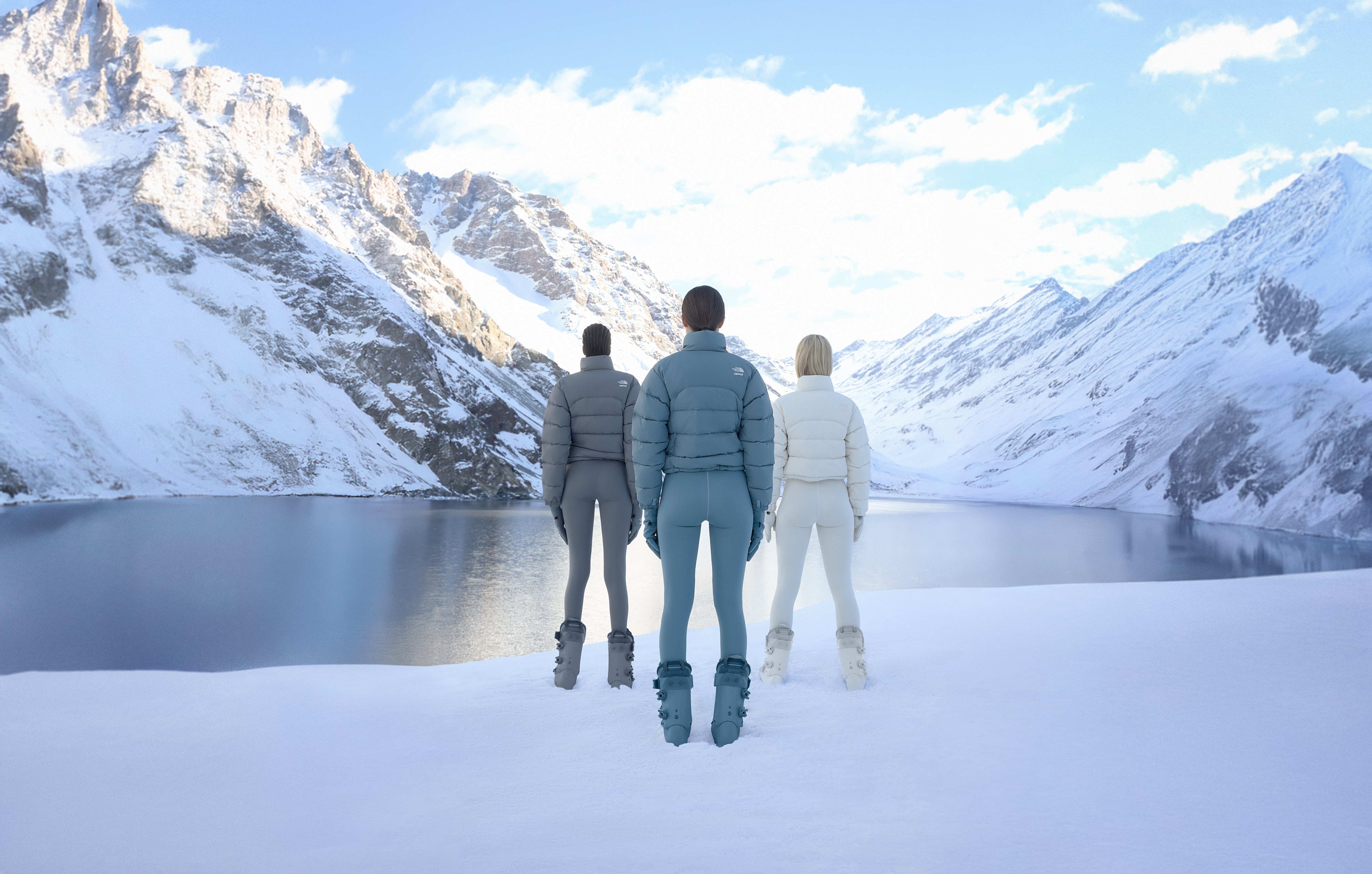 The North Face x SKIMS FW25聯名系列主視覺取景自智利山脈的險峻群峰，讓系列單品與壯麗自然景觀形成強烈對比。（台灣威富品牌提供）