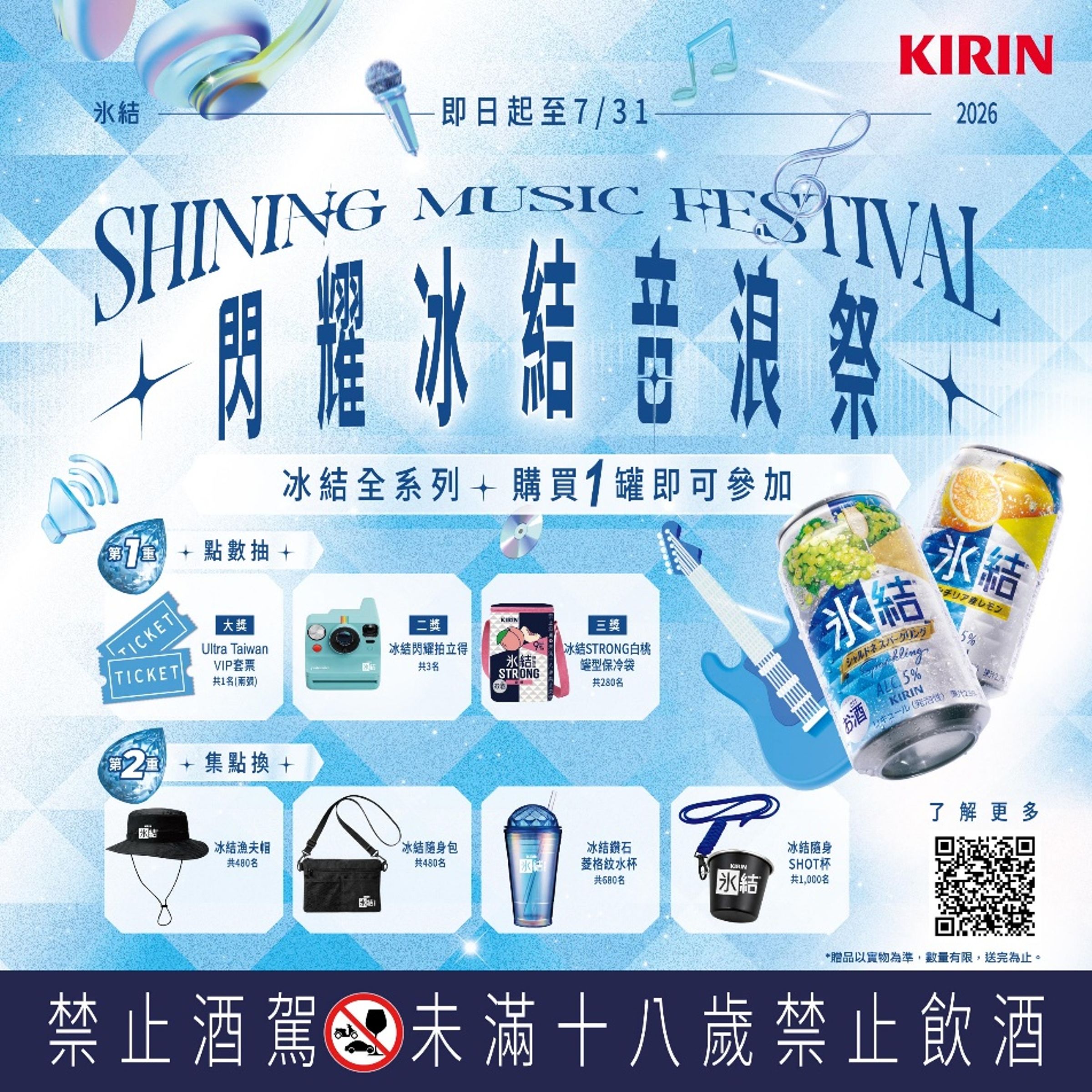 購買台灣麒麟(KIRIN)冰結全系列,登錄發票即可參加抽獎,更多資訊請見官網最新消息,此活動僅限18歲以上消費者參加。(台灣麒麟KIRIN提供)