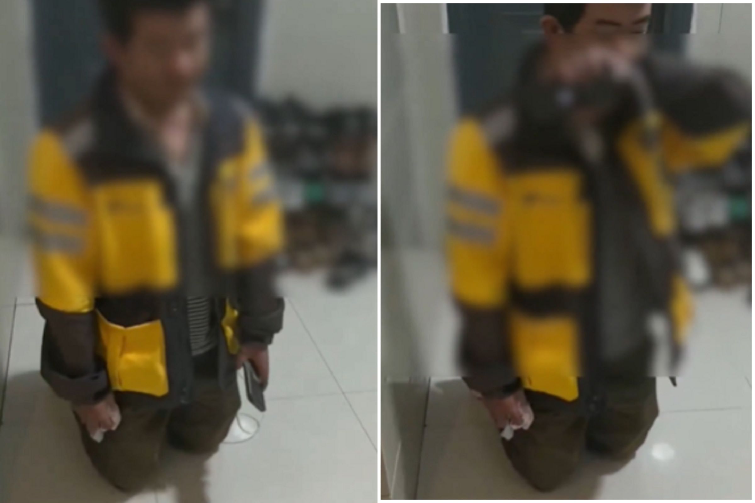 中國外送員竟是變態！送餐趁機偷貼身衣物，他被逮仍死握原味內褲。（翻自X平台）