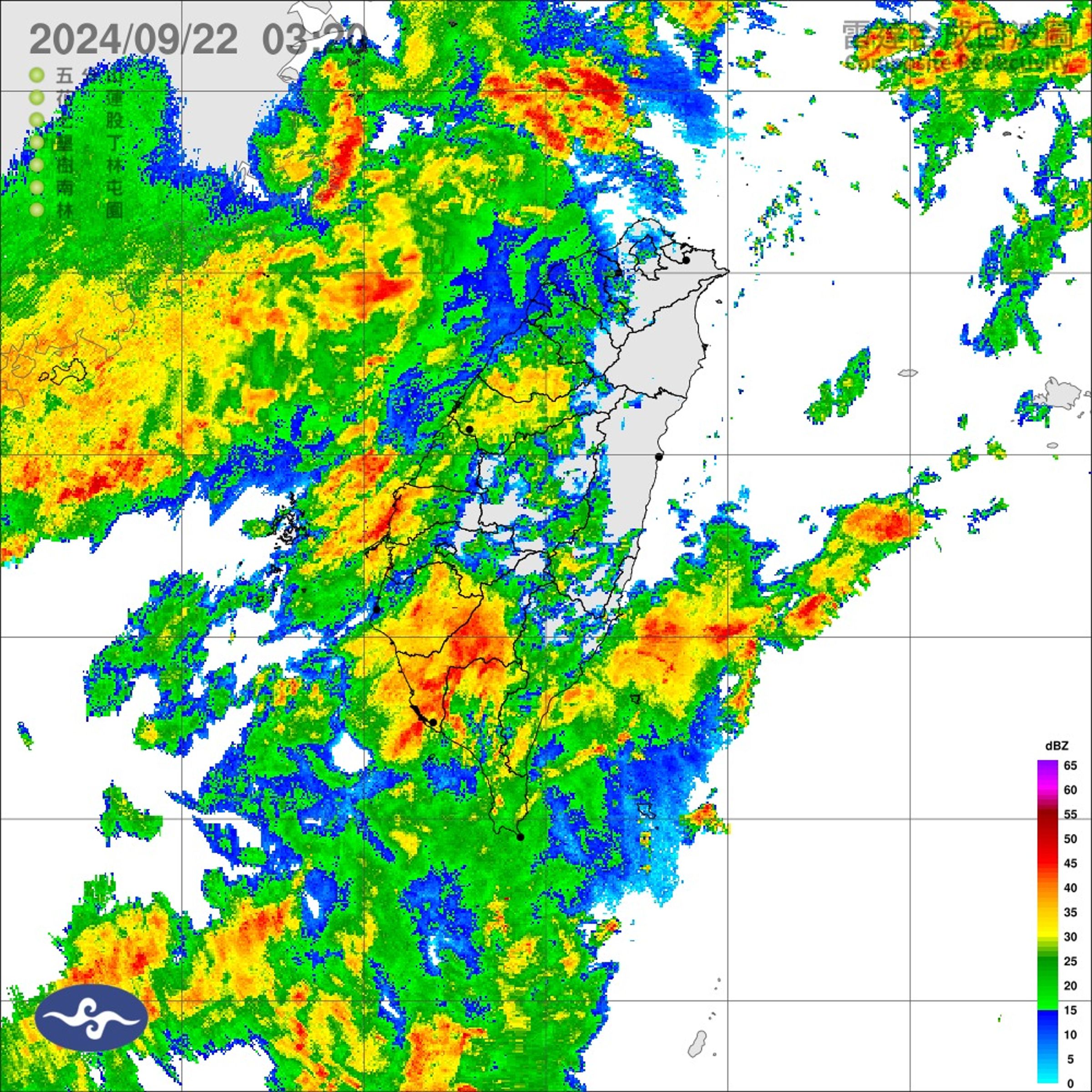 今日台南市、高雄市及屏東縣有局部大雨或豪雨，雲林、嘉義、新竹以北地區及澎湖有局部大雨發生機率。（中央氣象署提供）