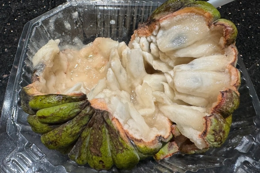 陸客發文抱怨遭到士林夜市水果攤販欺騙，指出200元的釋迦味道和試吃時完全不同。（翻攝自小紅書）