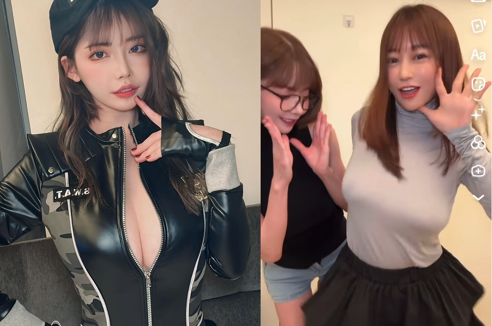 深田詠美與日本情色網美macca合體拍熱舞影片。（翻攝IG@eimi0318）