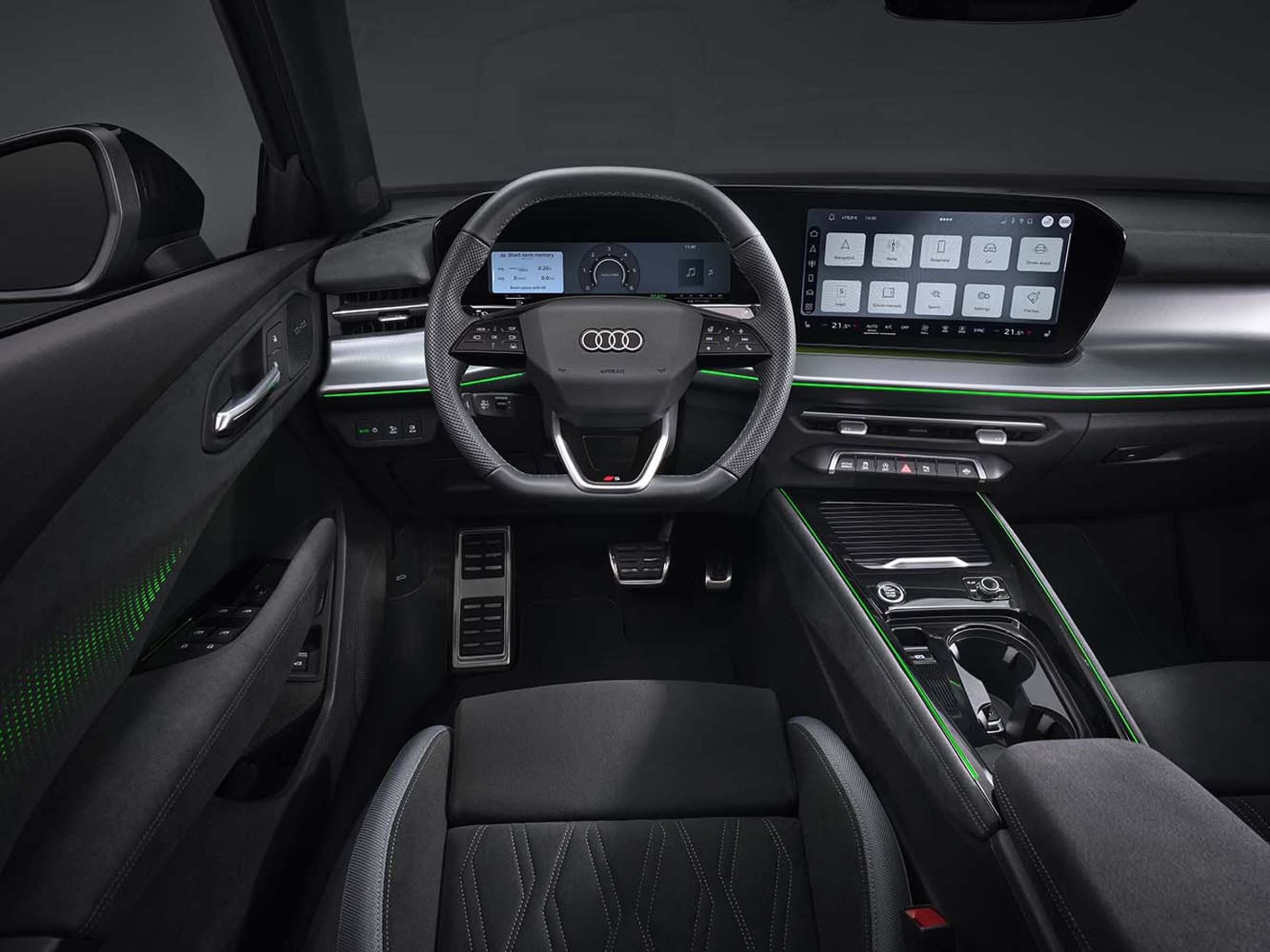 座艙空間搭載最新「Digital Stage 數位舞台」，串連 11.9 吋 Audi 虛擬座艙與 12.8 吋 MMI 觸控顯示幕。