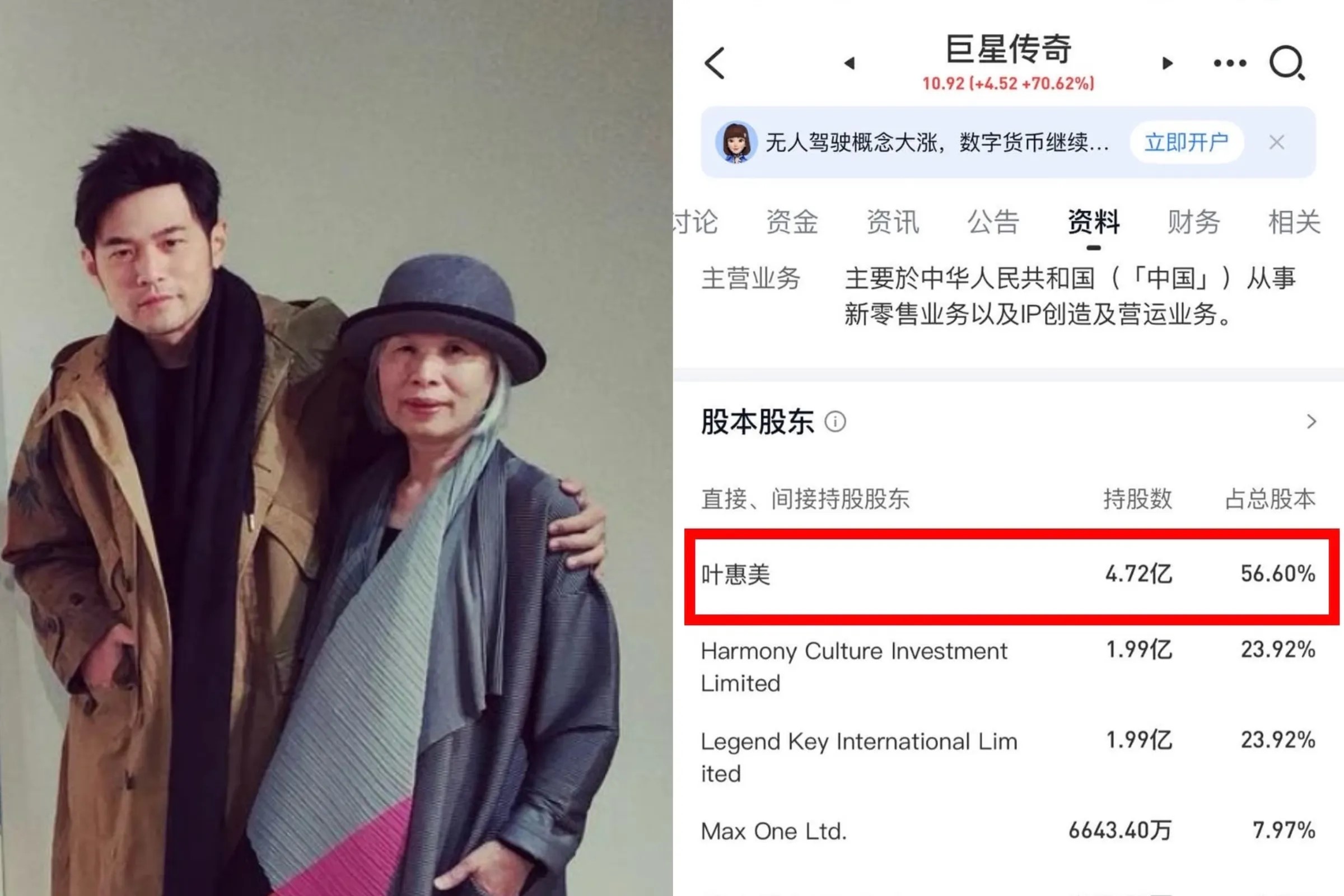 周杰倫開抖音　葉惠美資產一夜暴增達197億台幣