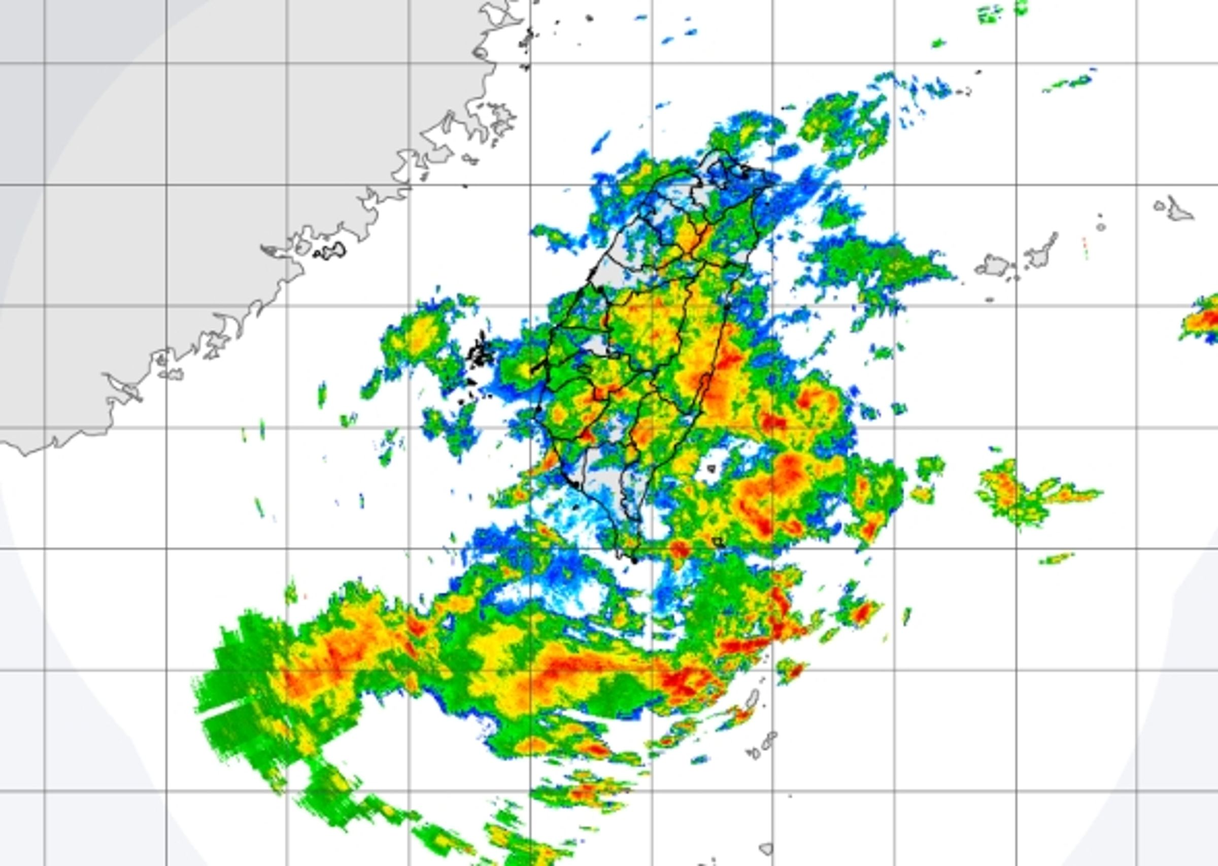 雨區往南!中央氣象署中午對南投以南的8縣市發布大雨特報。(翻攝自中央氣象署官網)
