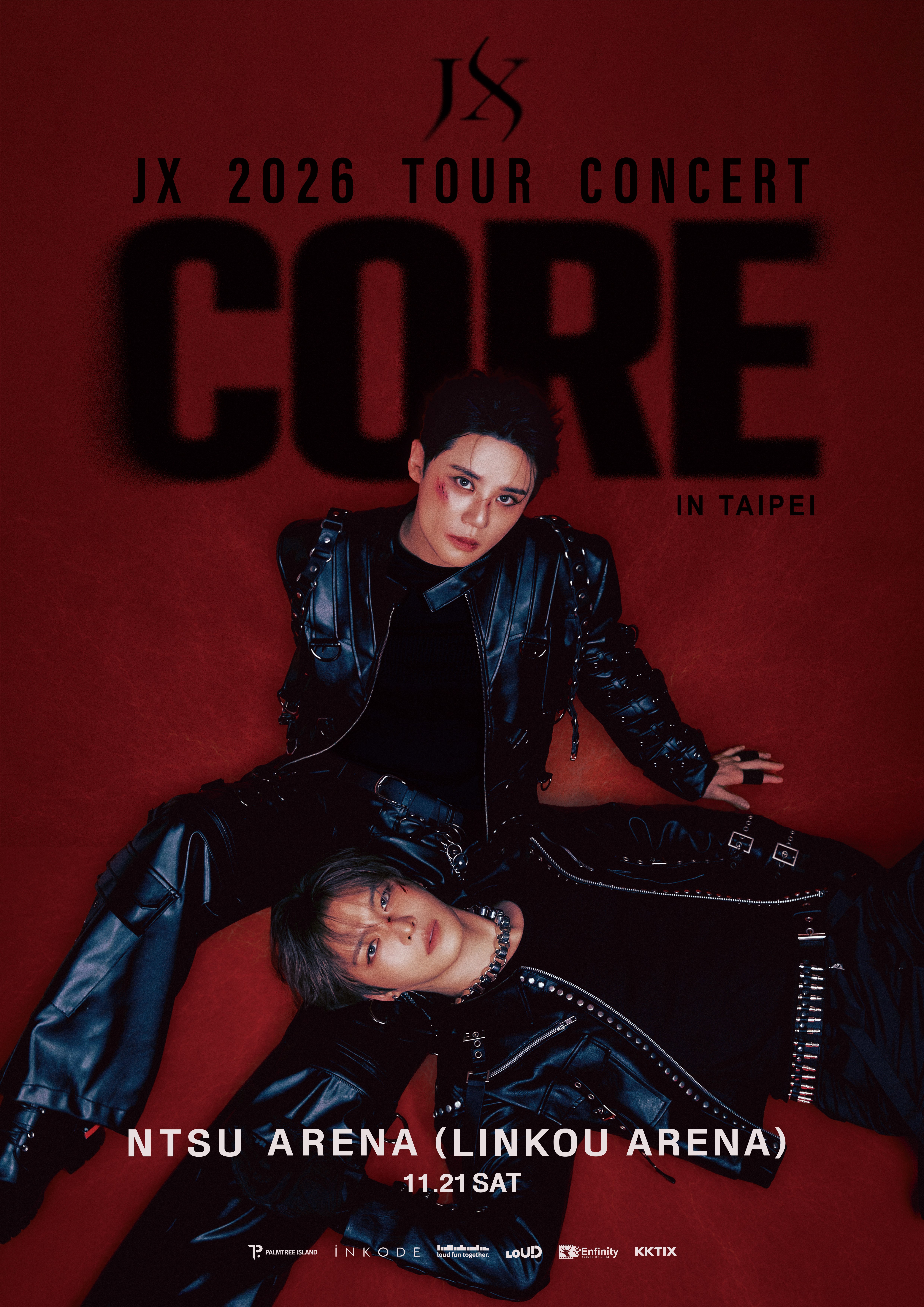 JX公開《CORE》巡演預告及海報,金在中、金俊秀以全黑造型展現強烈氣場。(LOUD、無限娛樂提供)