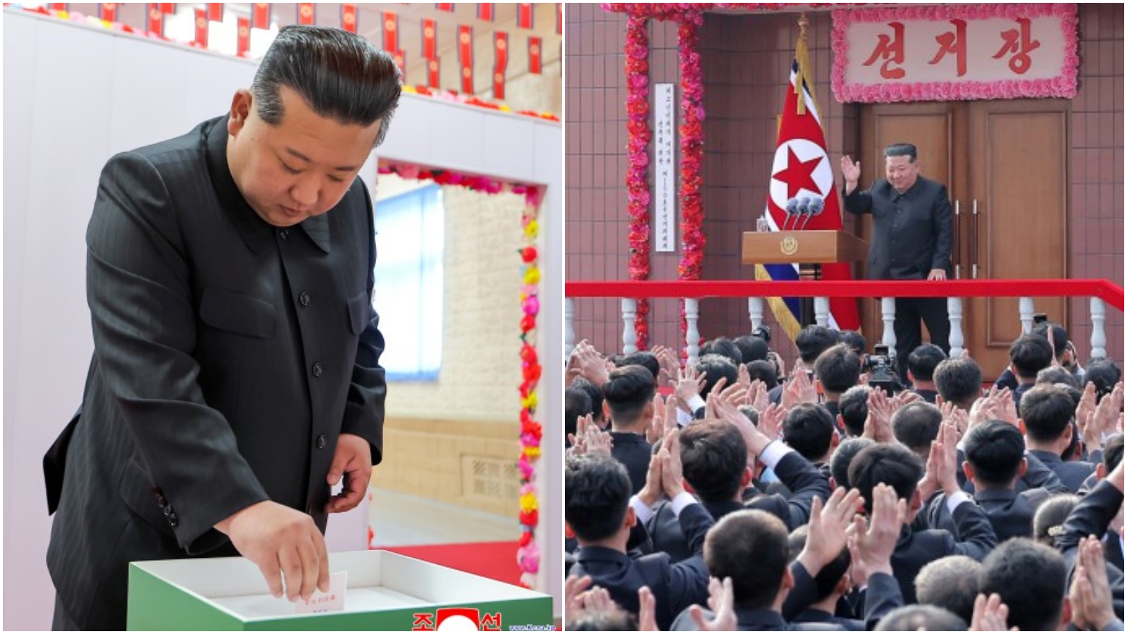 金正恩親自投下最高人民會議選舉選票，據報投票率高達99.9%。（朝中社）