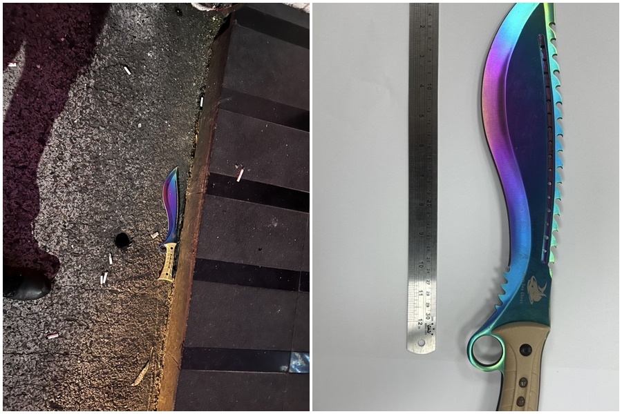 嫌犯砸店破壞，警方查扣犯案工具。（翻攝畫面）