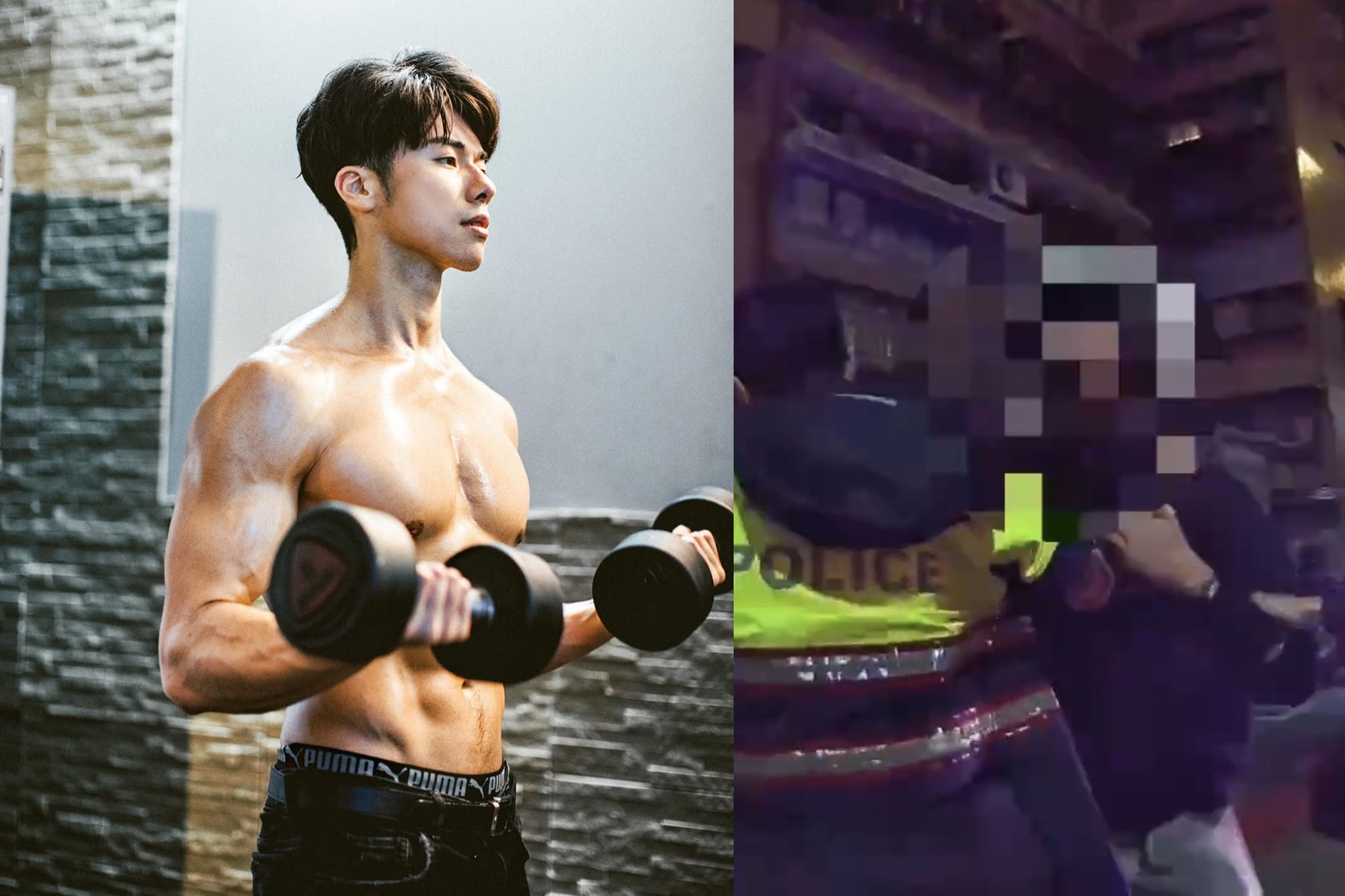 健身網紅蔣政酒後騎乘大型重型機車違規遭攔查,現場不僅拒絕配合酒測,更在情緒失控下出拳攻擊執勤員警。(翻攝自蔣政IG、翻攝畫面)