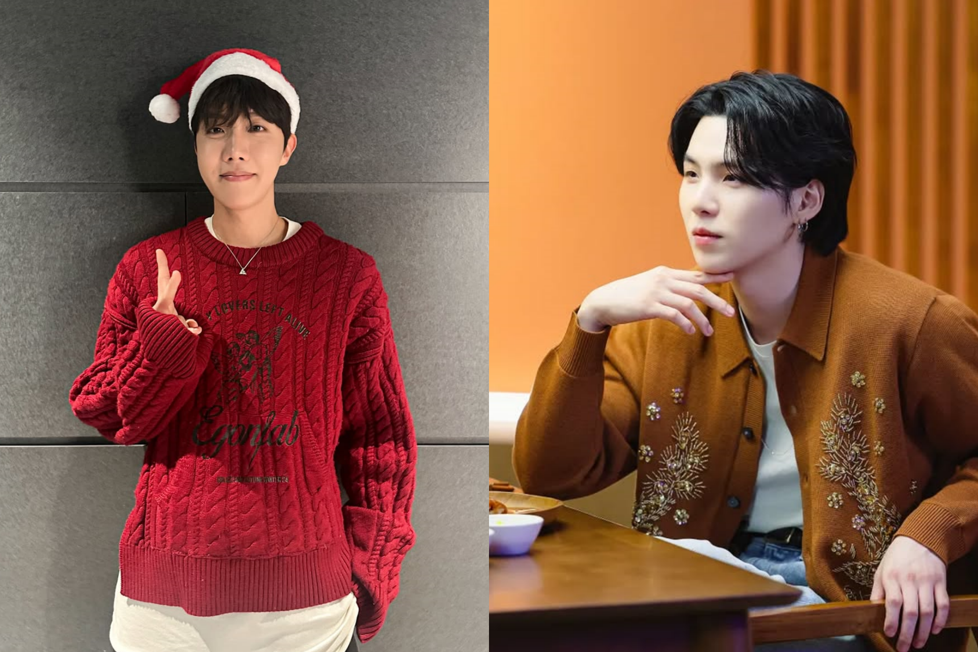 防彈少年團成員J-Hope（左）與SUGA（右）各自捐出1億韓元。（合成圖，左翻攝自Instagram@uarmyhope、右翻攝自@agustd）
