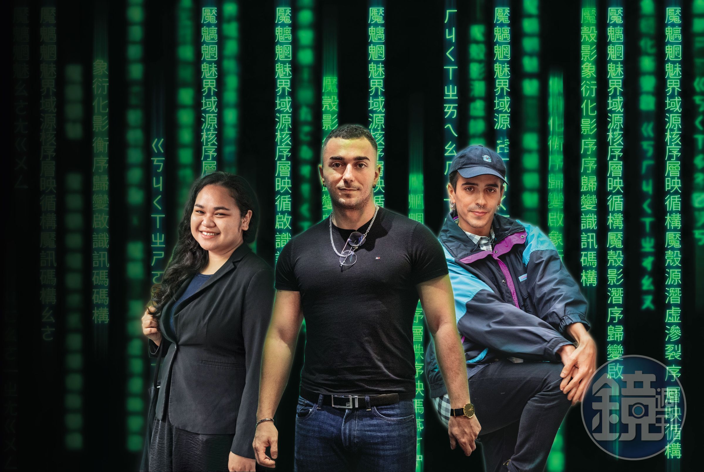《中文怪物》系列節目,全系列累計觀看次數已突破1,900萬次,掀起熱潮。左起為參加者林蒂喜、林曉明、梵雅戈。(AI繪圖FREEPIK生成,本刊美術組後製)