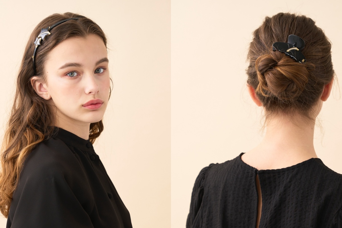 （左起）流金五芒星髮箍NT$5,500、流金五芒星抓夾NT$6,200。（台灣八木通商提供）