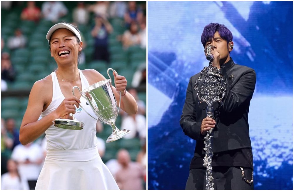 周杰倫跟謝淑薇在溫網練球，自稱是陪練員。（翻攝謝淑薇臉書、周杰倫IG）