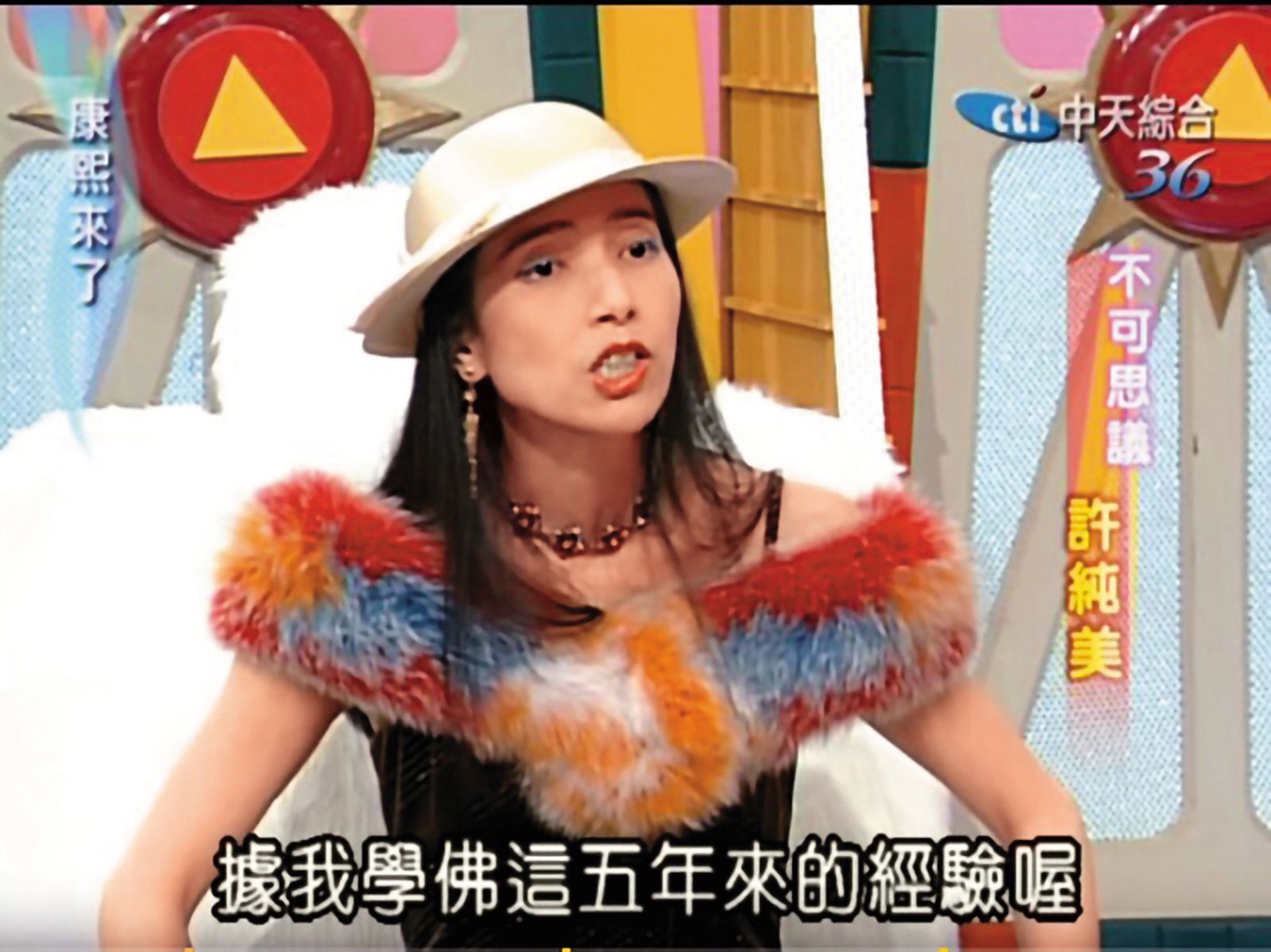 許純美過去因獨特的打扮和發言成為焦點。（翻攝自康熙來了YouTube）