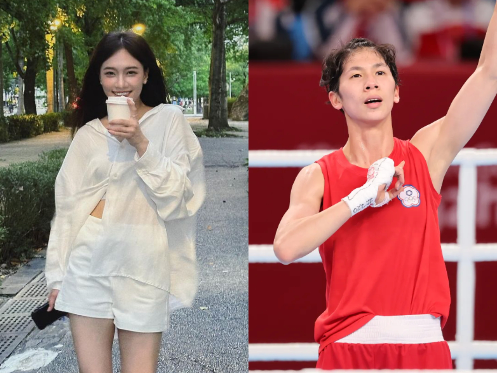 「跆拳品勢女神」姜巧文（左）在threads上力挺林郁婷（右），並稱2人是「烤友」。（翻攝姜巧文IG、中華奧會提供）