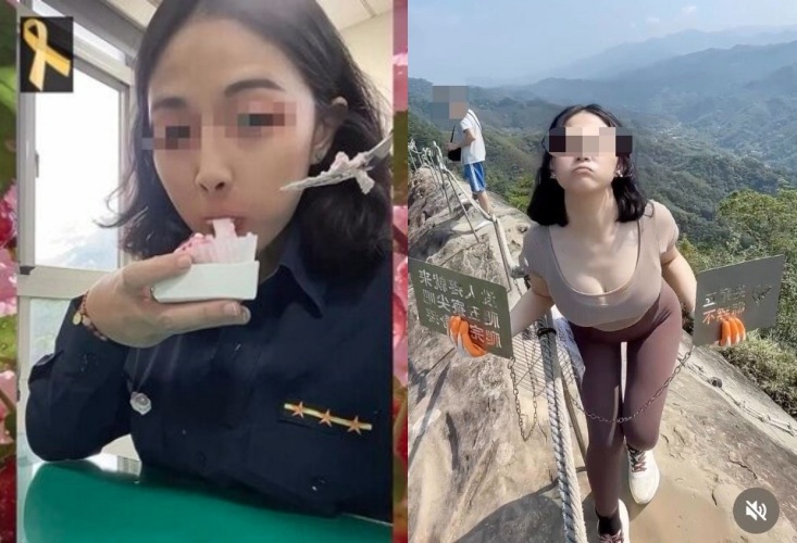 桃園一名洪姓女警近日因發表悼念殉職女警的貼文，卻配上不當自拍影片，引發網友強烈譴責與警方內部調查。（翻攝自Threads）