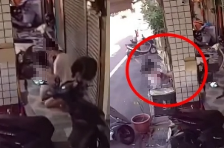 一名12歲女童在光天化日下被一名少年當街侵犯，女童試圖跑向馬路招手求救（紅圈處），卻被硬生生拉回。（翻攝畫面）