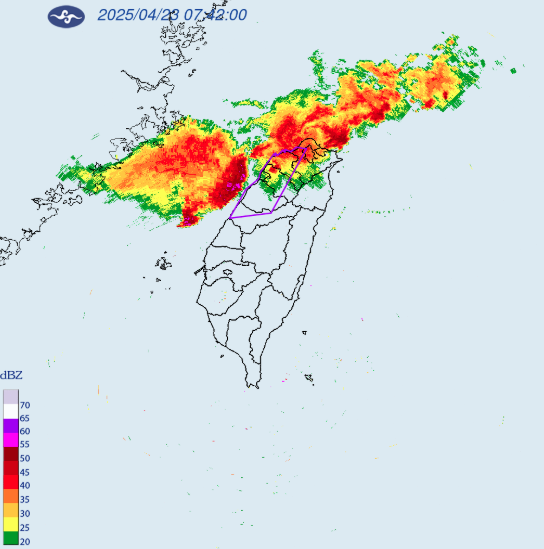 氣象署針對7縣市發布大雷雨即時訊息。（氣象署提供）