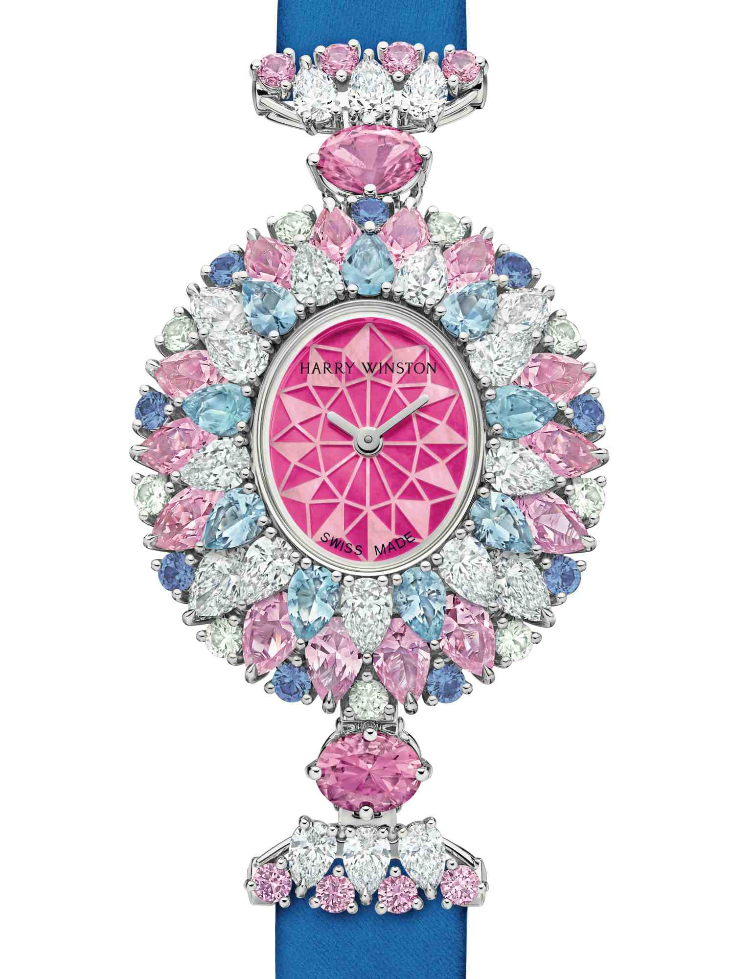 HARRY WINSTON Winston Candy 系列珠寶腕錶,鑲以海水藍寶、粉色藍寶石與鑽石,價格店洽。