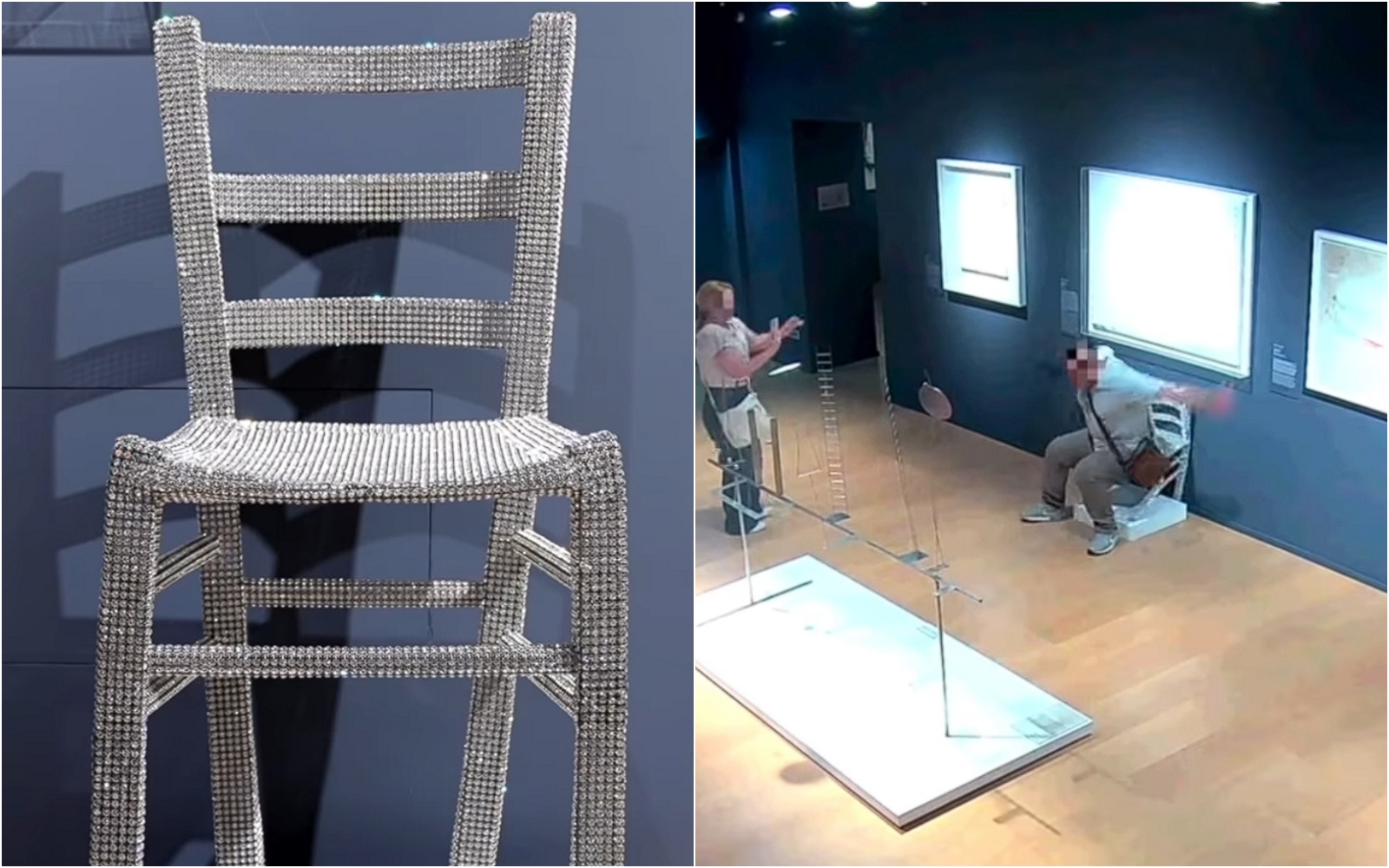 博物館展出的水晶椅竟遭遊客坐壞，肇事者立刻逃逸，館方將將監視器畫面公布上網。（翻攝自Instagram palazzomaffeiverona）