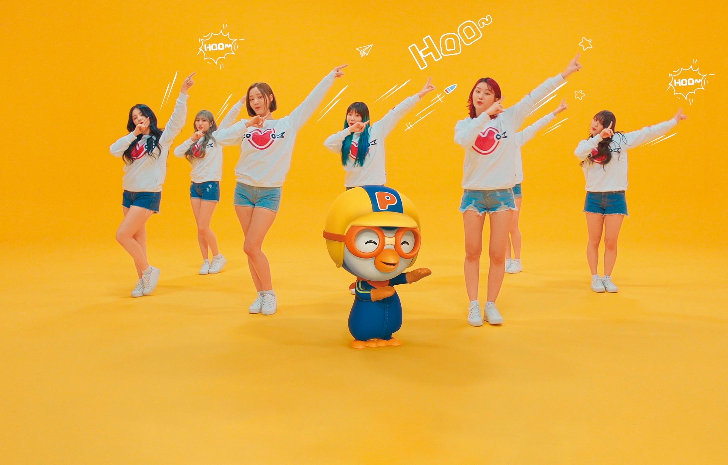 Pororo與韓國女團MOMOLAND跨界合作,拍攝〈BANANA CHA CHA〉MV。