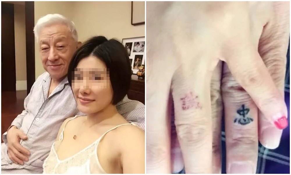 曹興誠遭爆與中國女子單中華的親密合照，兩人無名指上分別刺「忠」「誠」二字，引人遐想。（翻攝哏傳媒YouTube頻道）