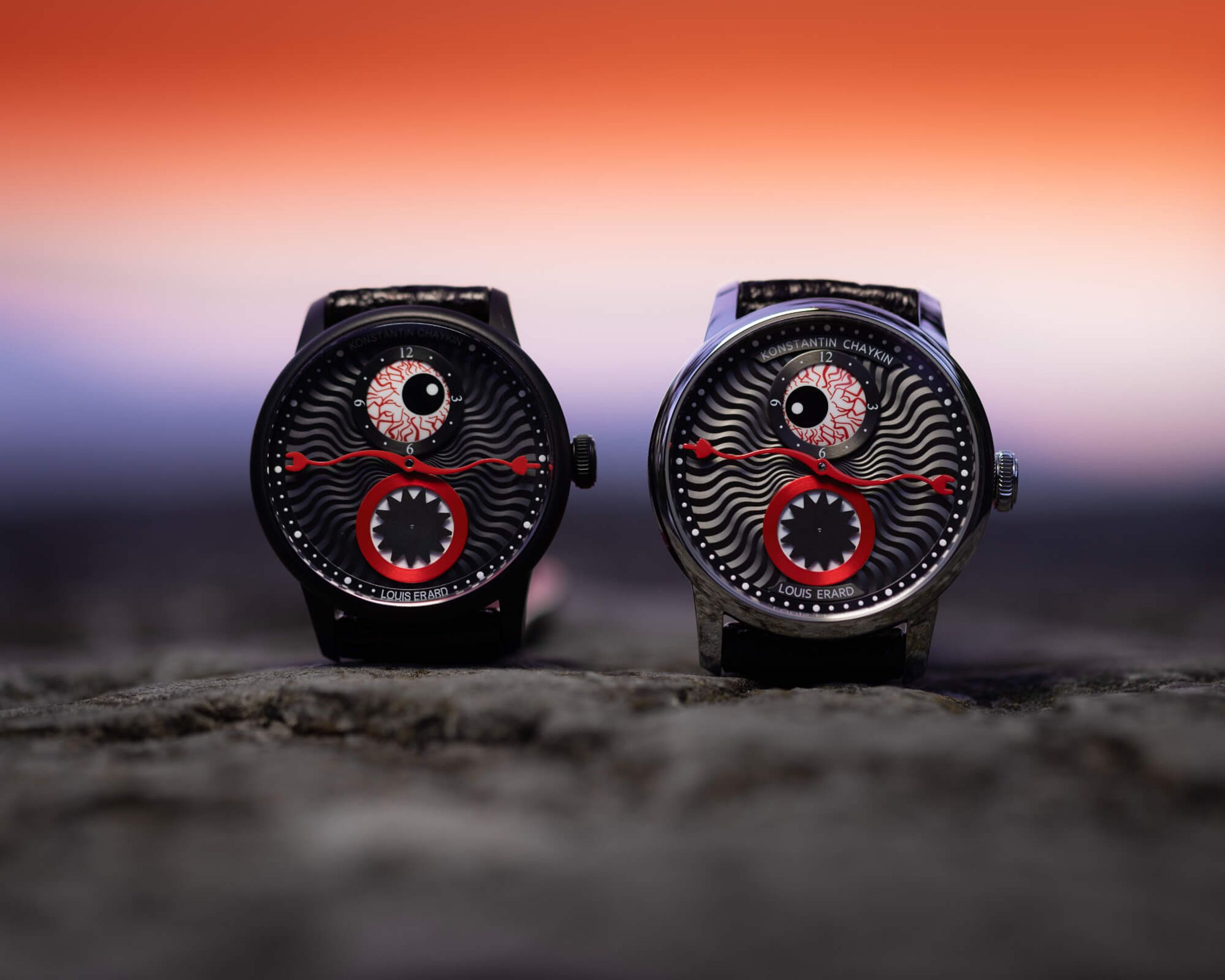 Louis Erard和Konstantin Chaykin在2023年發表的第一款聯名Time Eater利用單眼小時顯示搭配中央分針，再將Joker腕錶的大嘴巴改為小秒針。